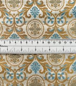 Metallic Brocade in Slate Blue with Gold & white