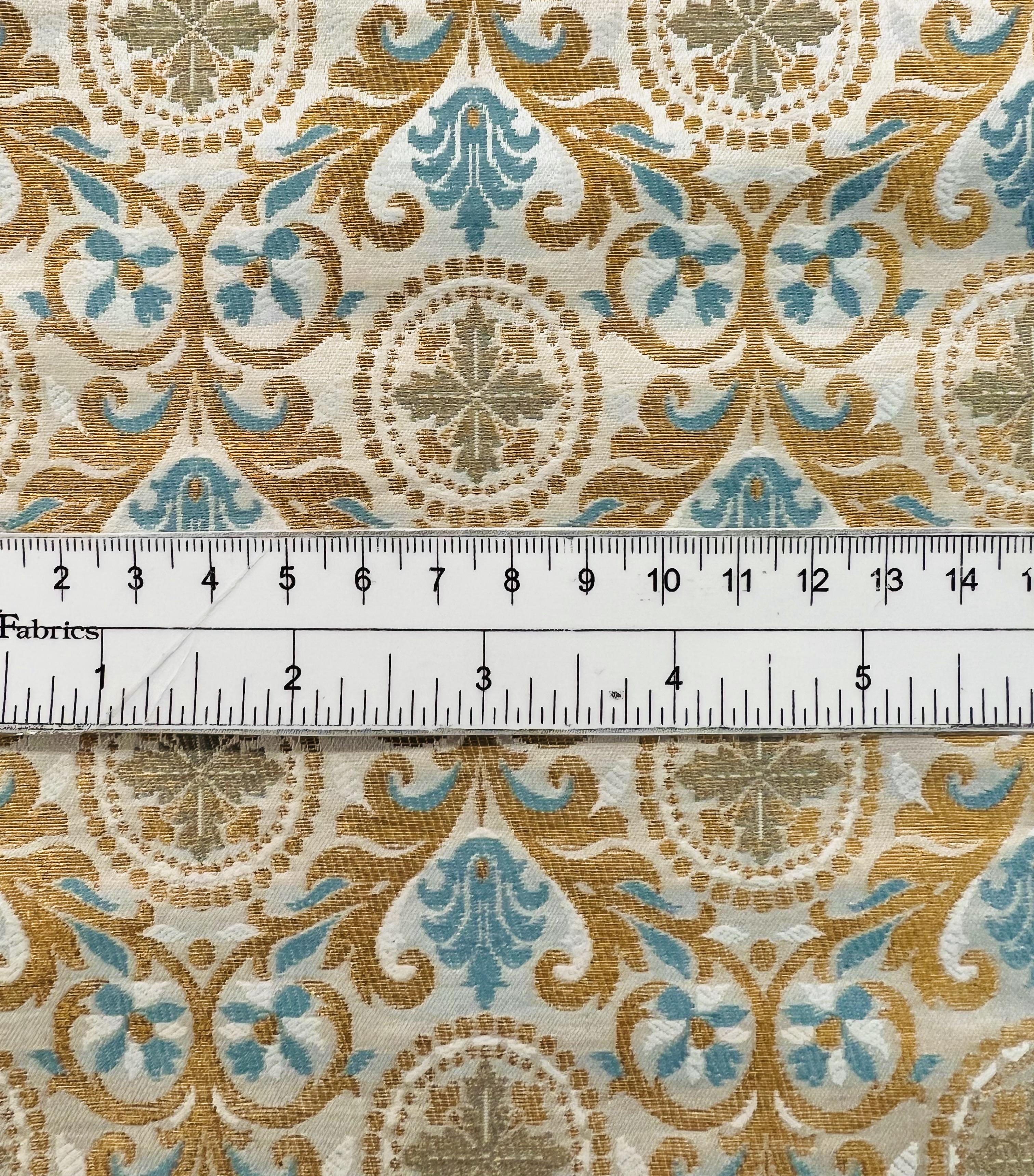 Metallic Brocade in Slate Blue with Gold & white