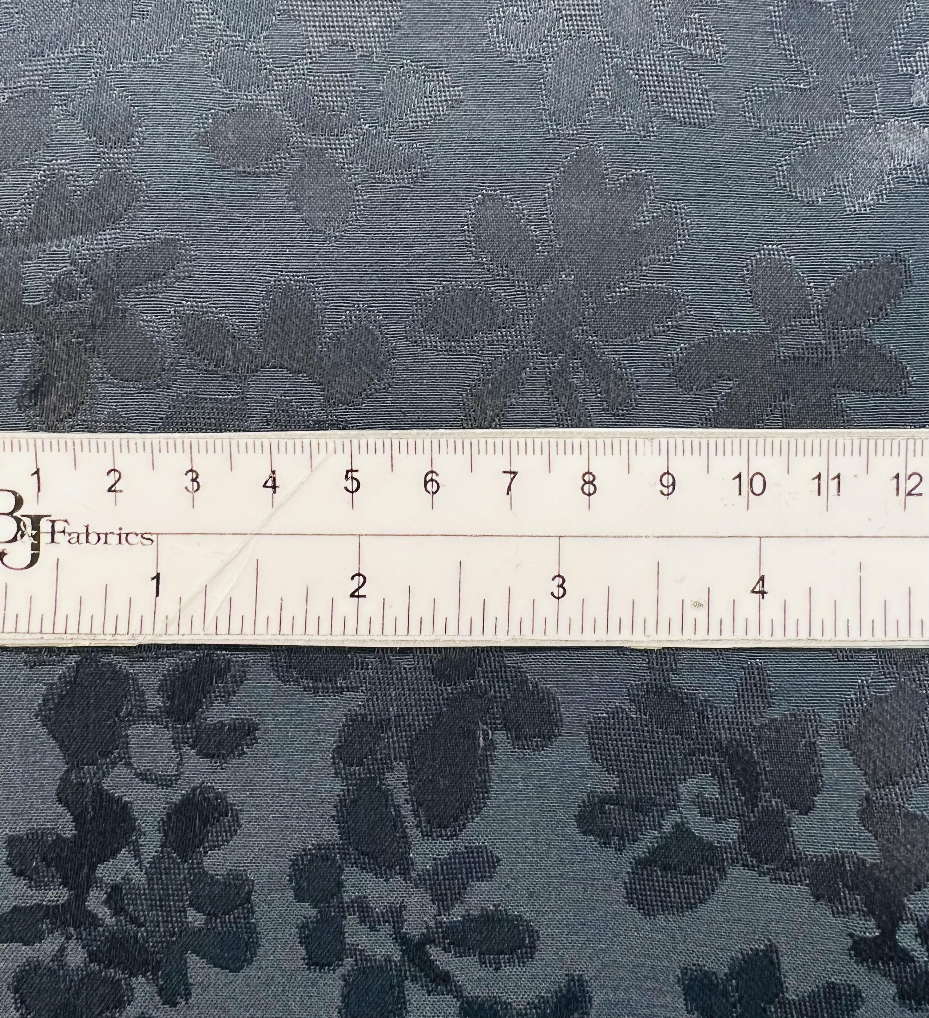 SILK/RAYON BLEND JACQUARD Black Floral On Grey Background