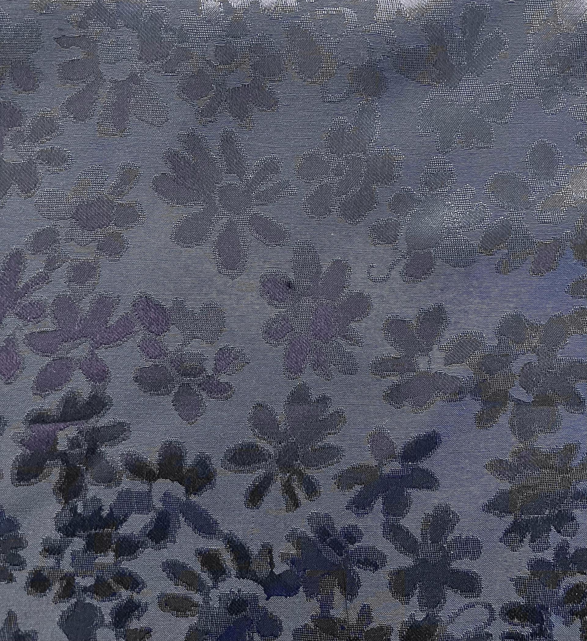 SILK/RAYON BLEND JACQUARD Black Floral On Grey Background