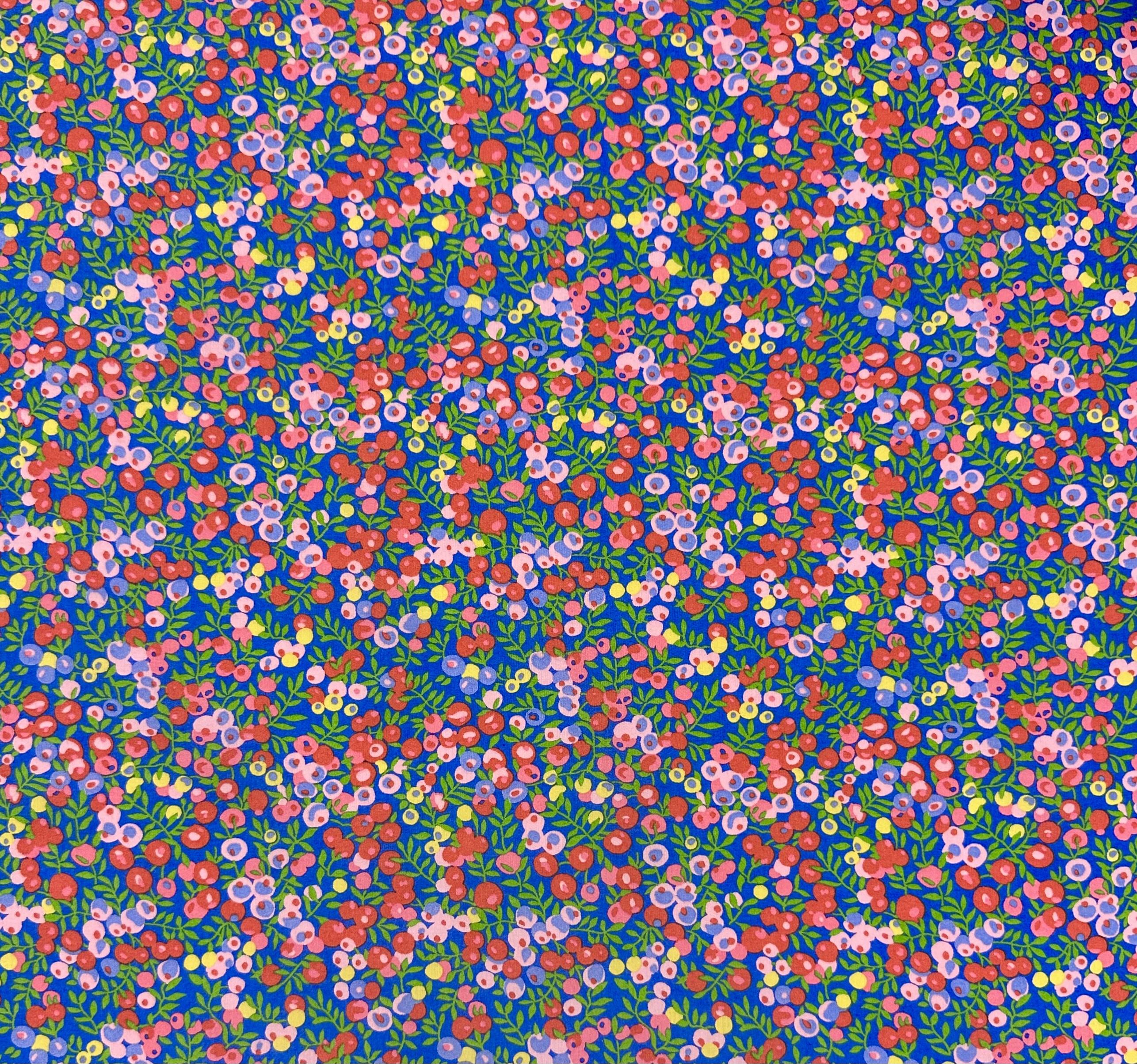 Liberty Organic Cotton Lawn with Leaf and Berry Print in Royal