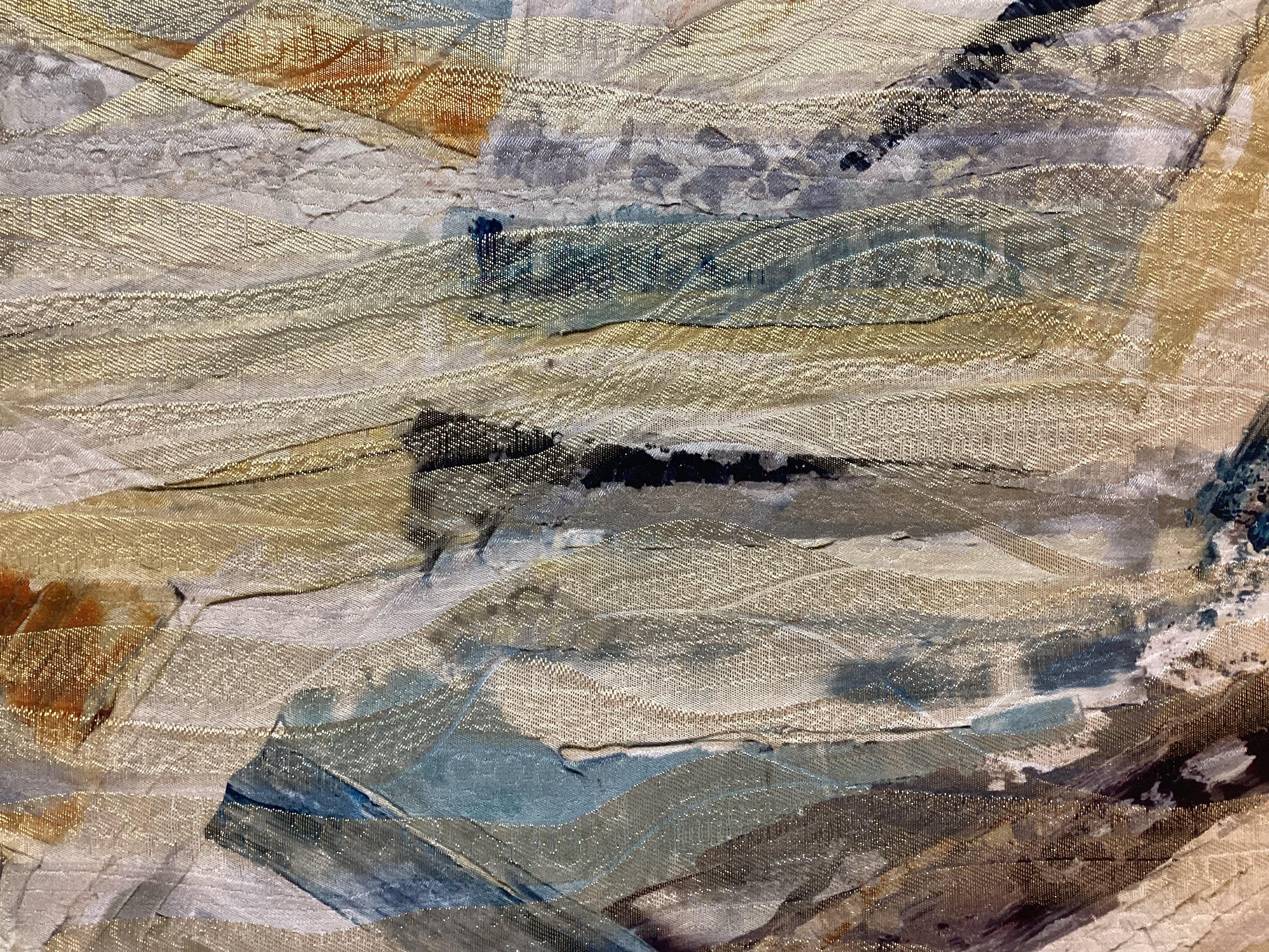 Made in Italy Brush Strokes Printed Silk in Metallic Jacquard 