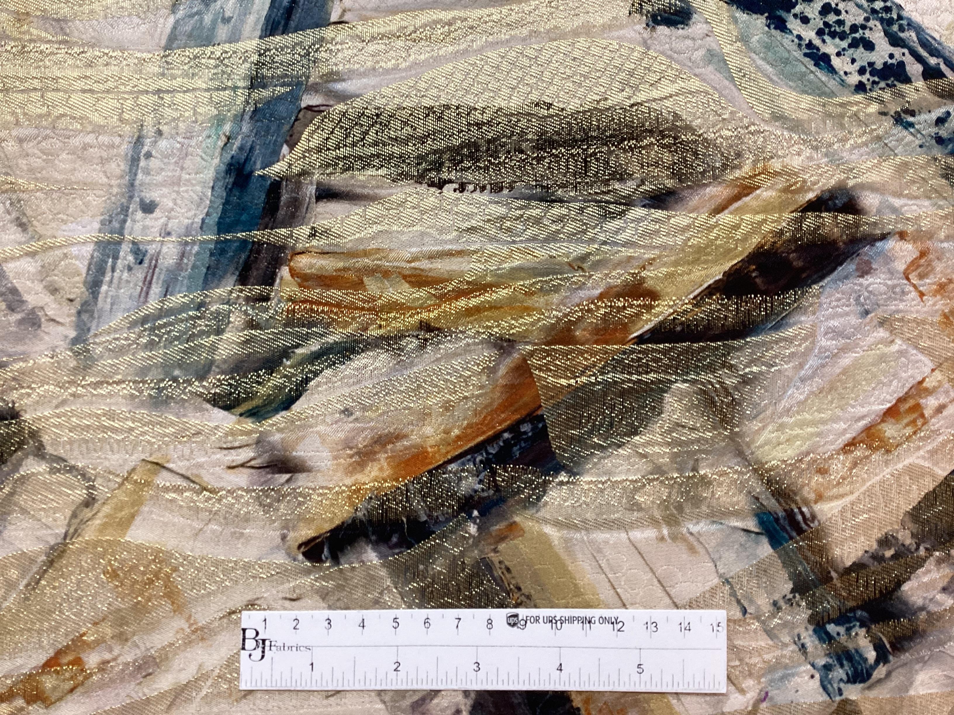 Made in Italy Brush Strokes Printed Silk in Metallic Jacquard 