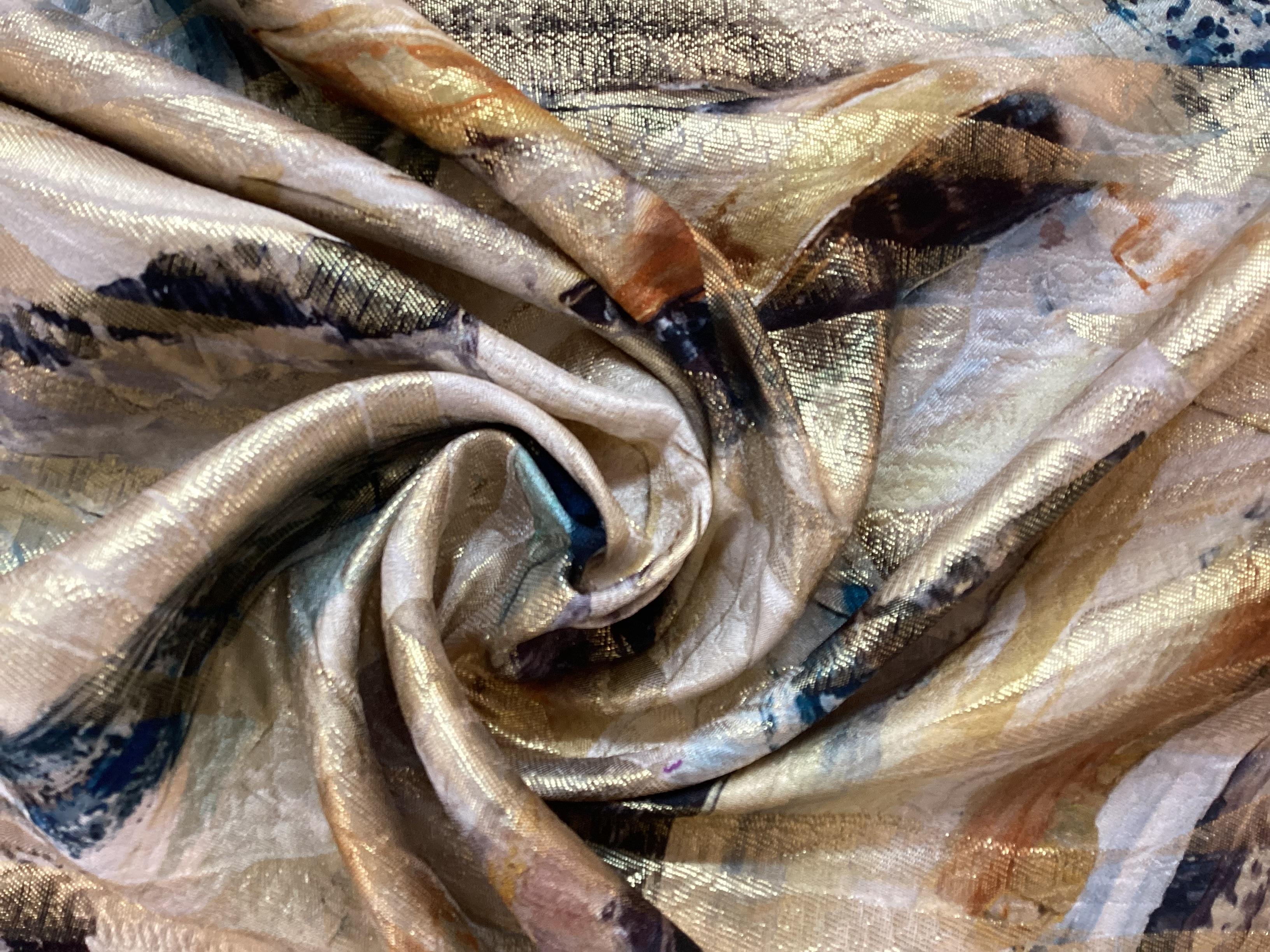 Made in Italy Brush Strokes Printed Silk in Metallic Jacquard 