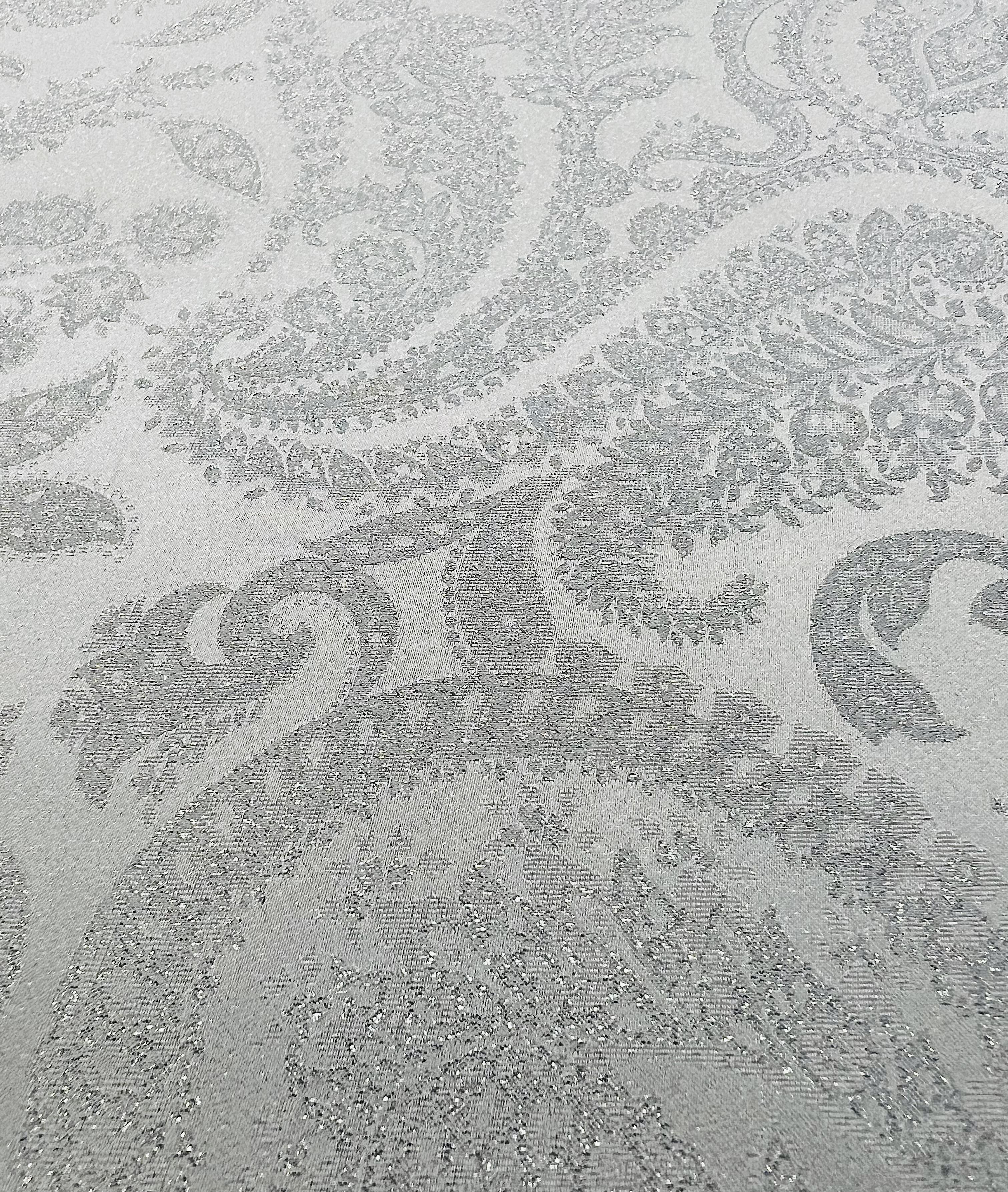 Silk Lamé Charmeuse Jacquard in Silver & white