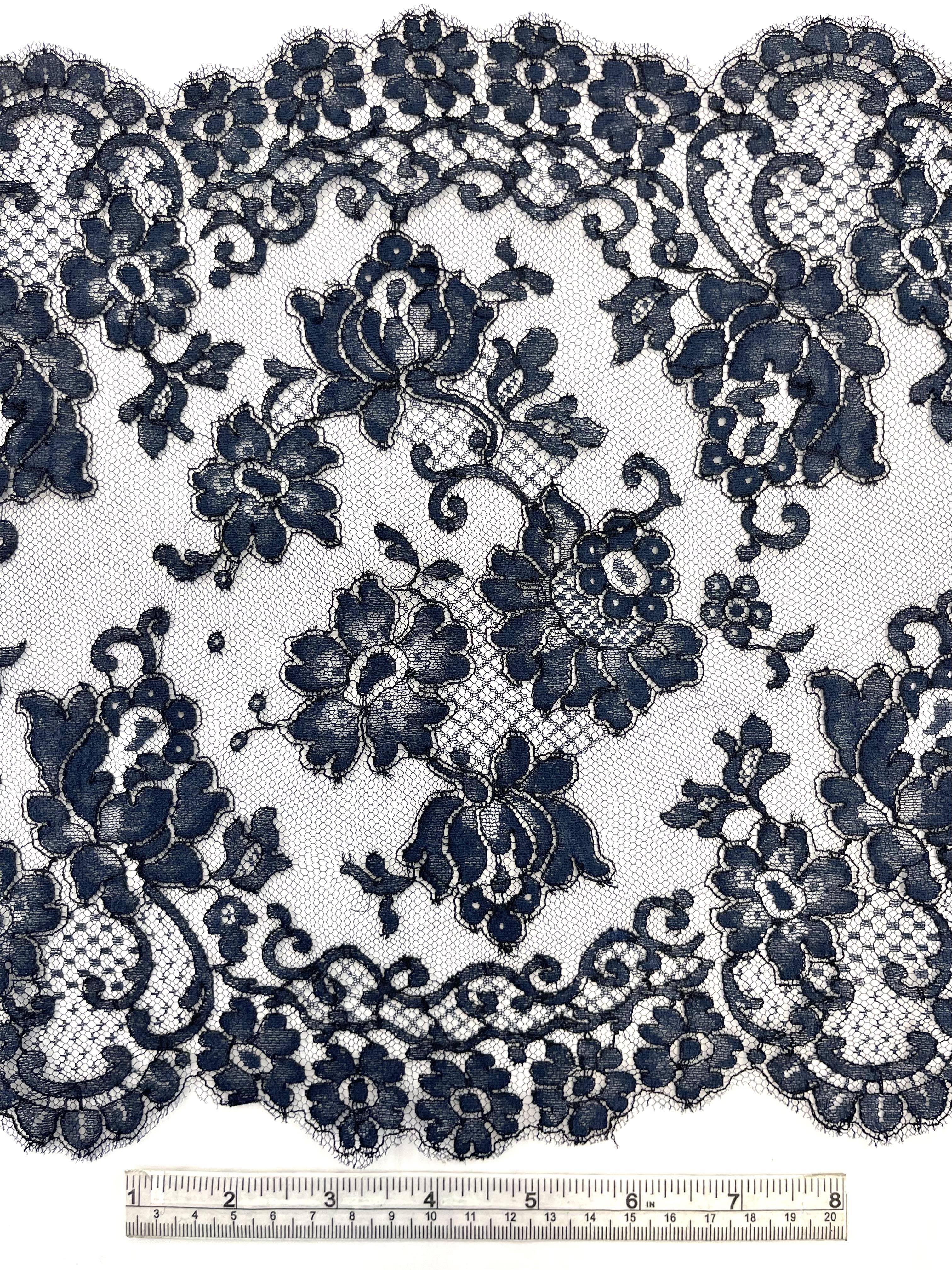 French Chantilly Lace Border 11" in Navy, CL27/1221.
