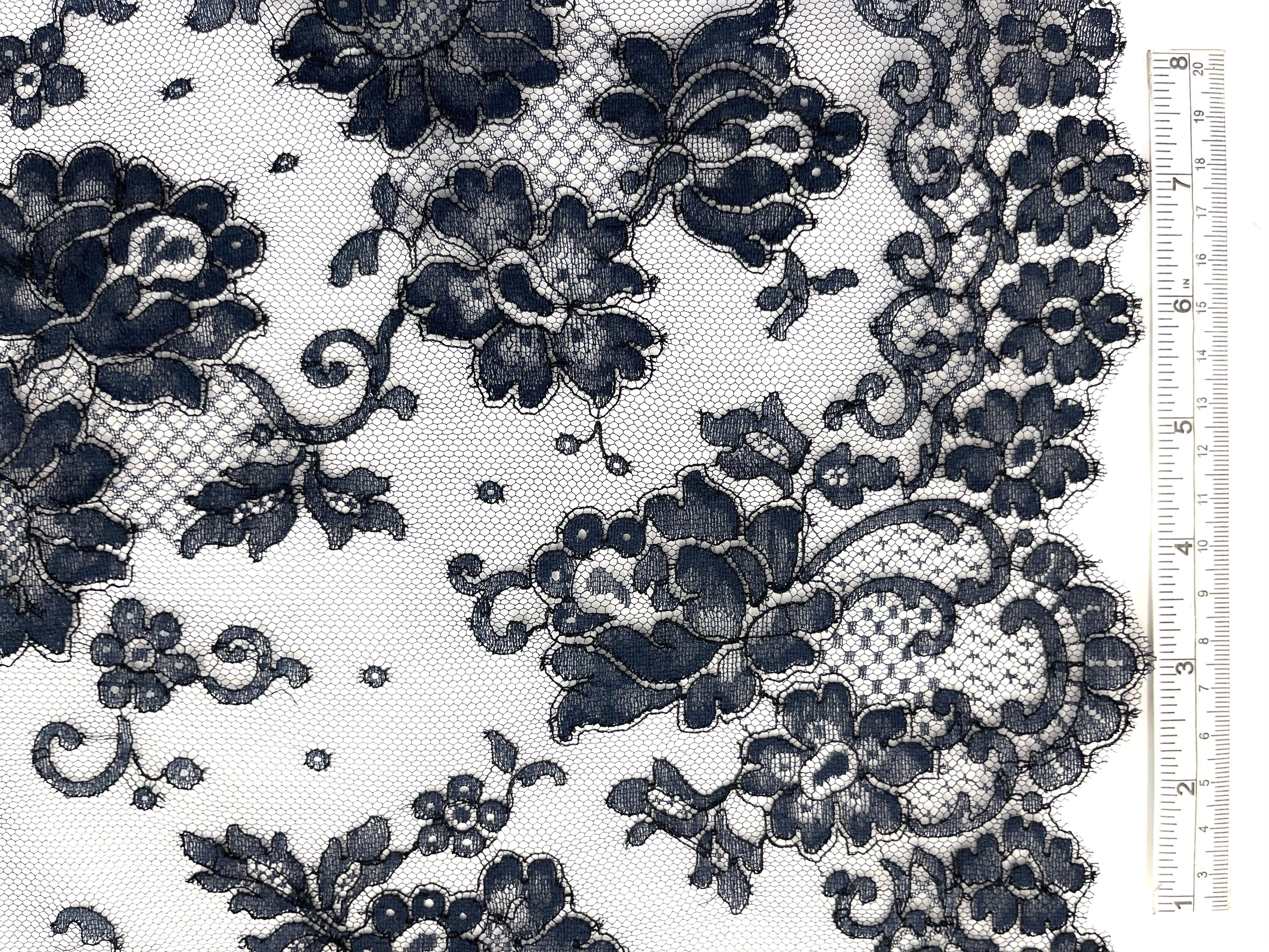 French Chantilly Lace in Navy, CL65/1221.