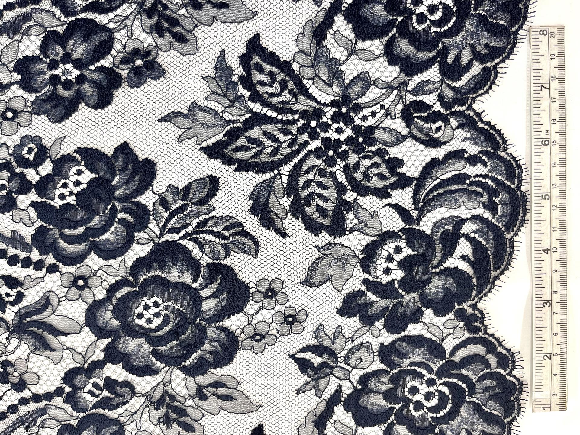 French Chantilly Lace Border 15" in Navy, CL97/1221.