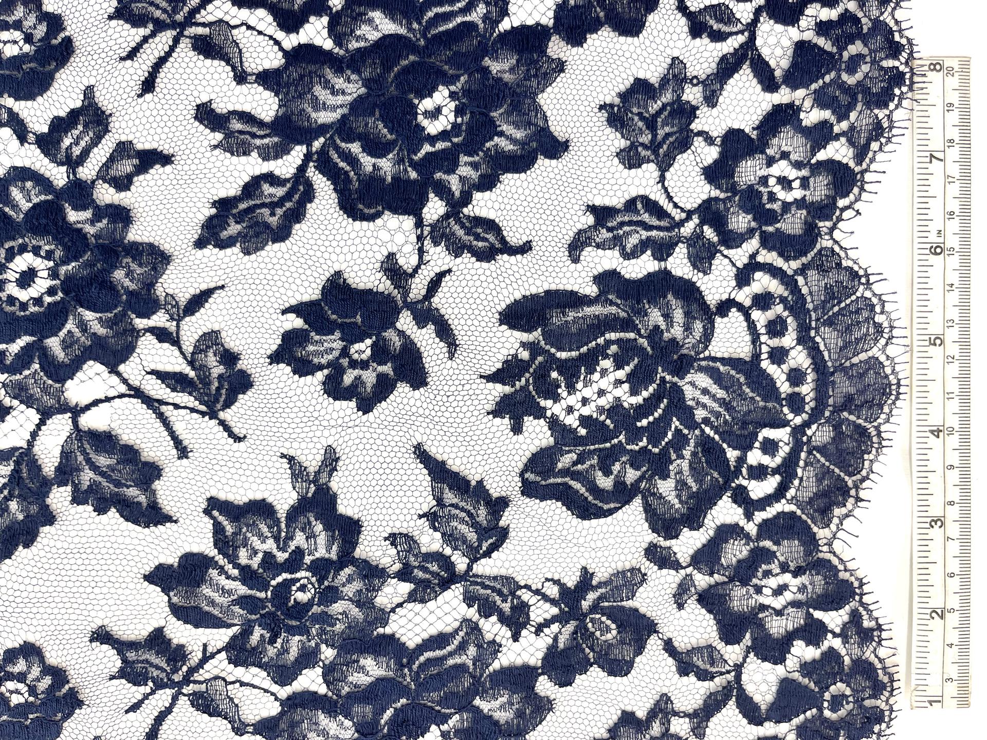 French Chantilly Lace Border 15" in Navy, CL146/1221.