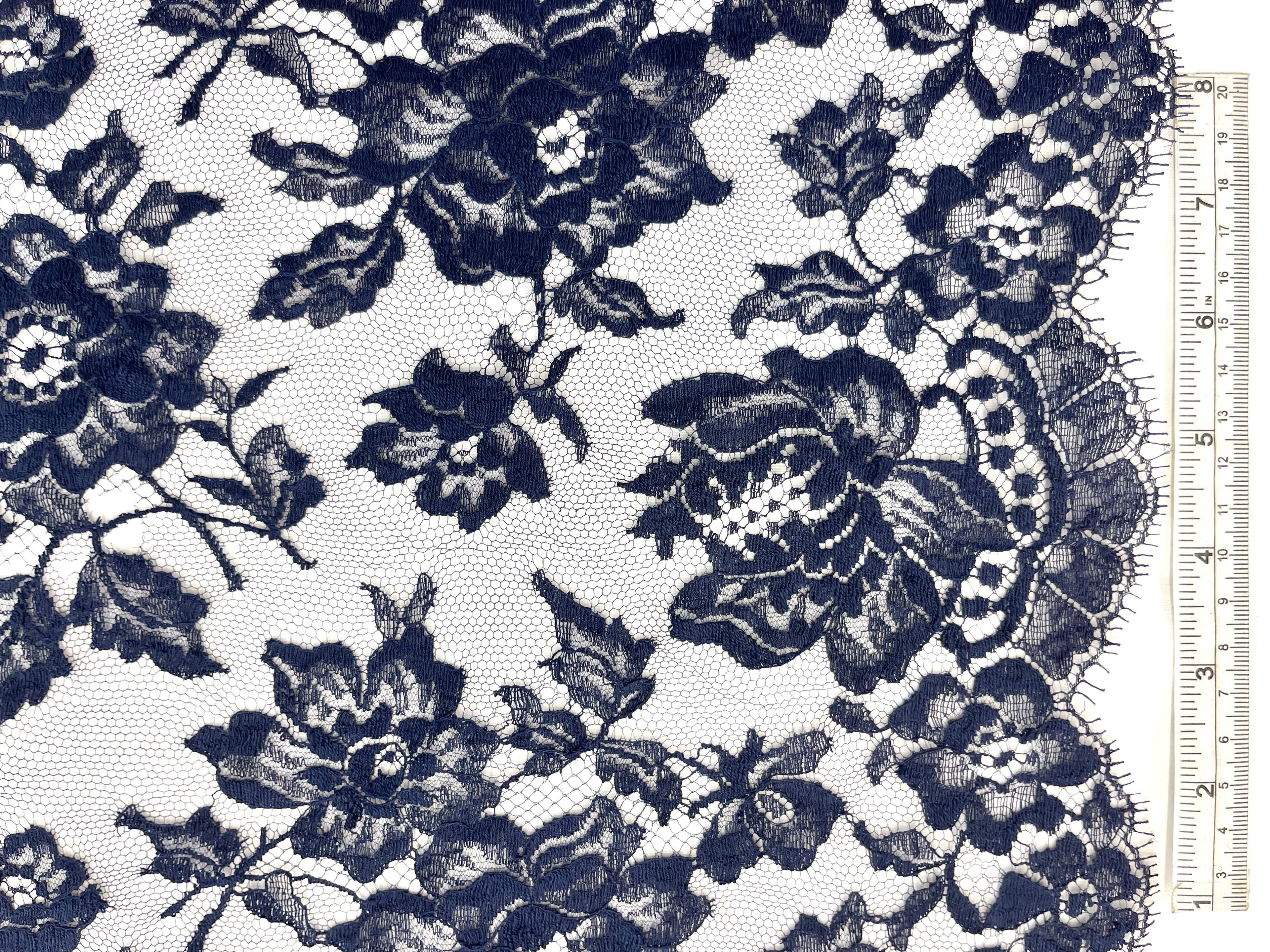 French Chantilly Lace Border 15" in Navy, CL146/1221.
