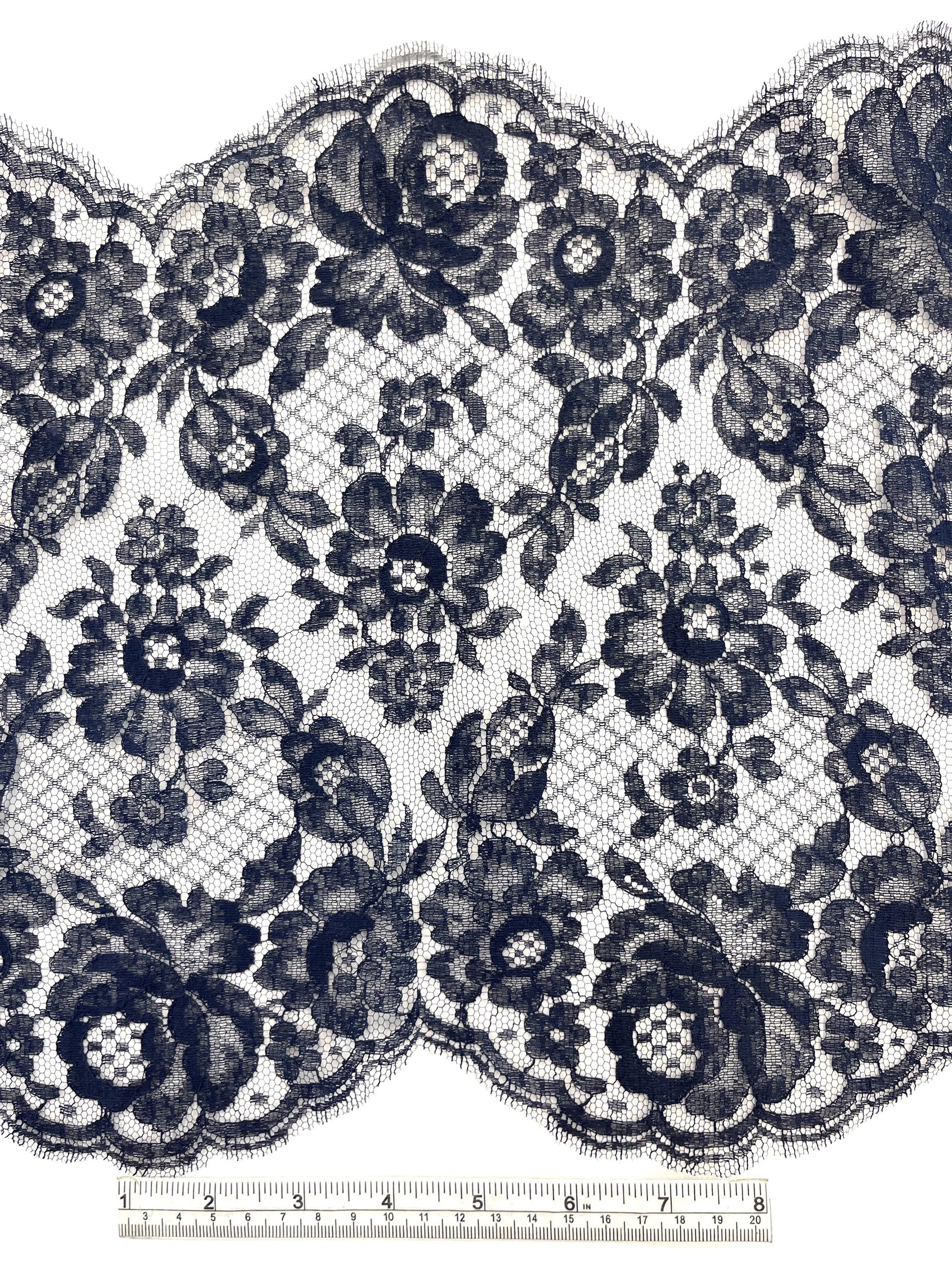 French Chantilly Lace Border in Navy, CL82/1221.