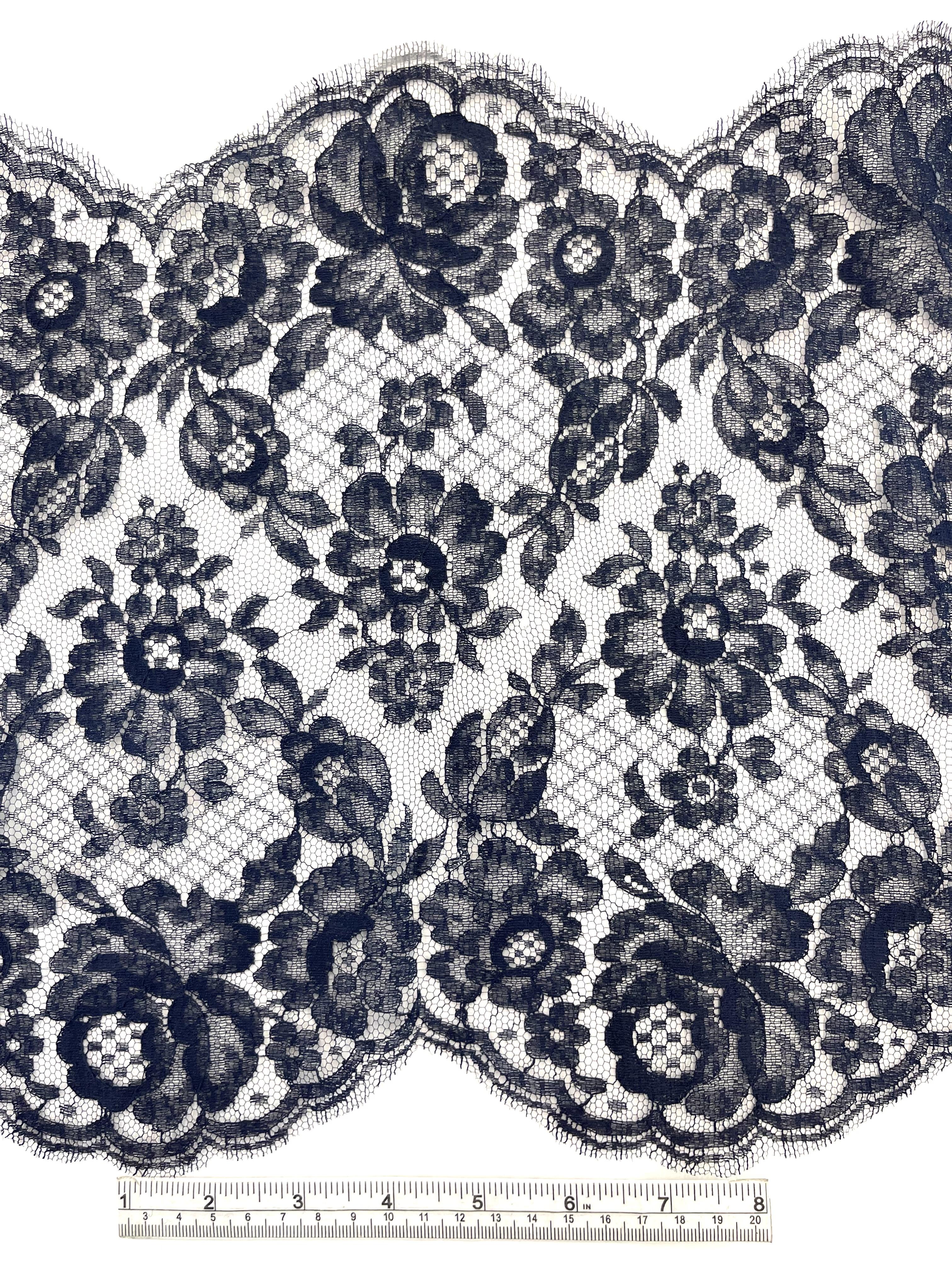 French Chantilly Lace Border in Navy, CL82/1221.