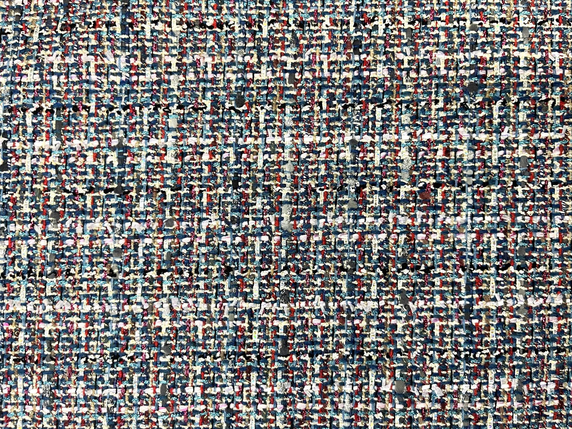 Made in Italy Cotton Blend Tweed in Royal Blue Multi Metallic