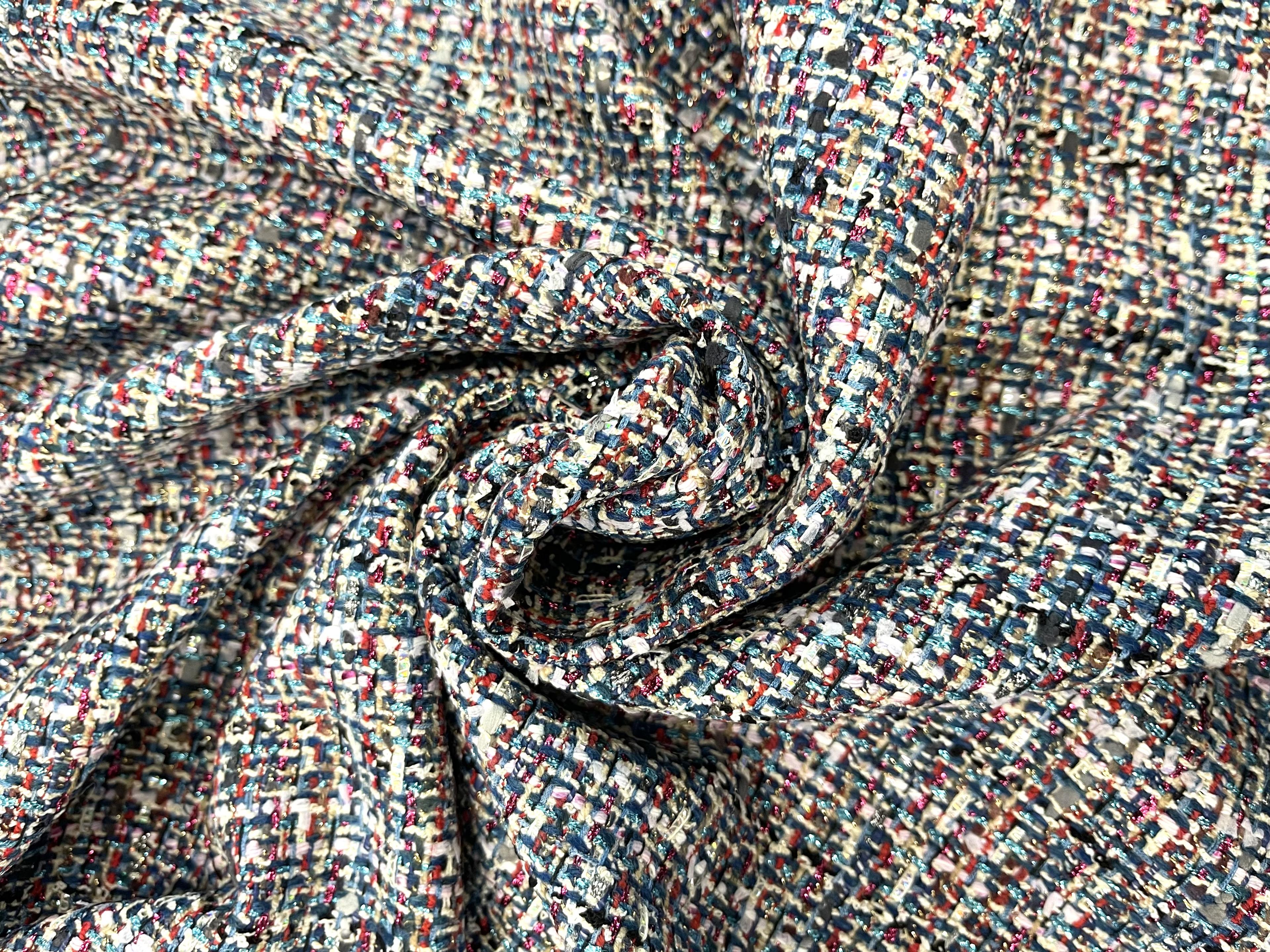 Made in Italy Cotton Blend Tweed in Royal Blue Multi Metallic