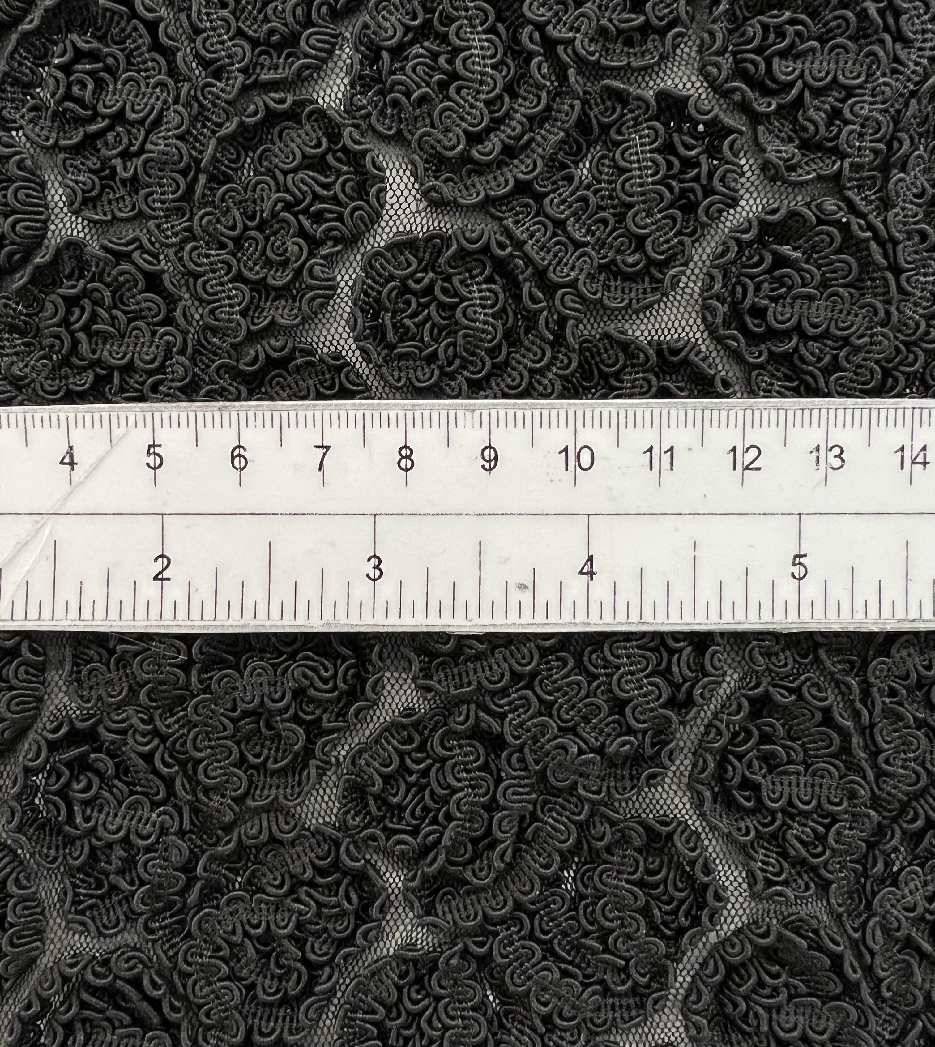 Embroidered Tulle with Rayon Corded Ribbon in Black