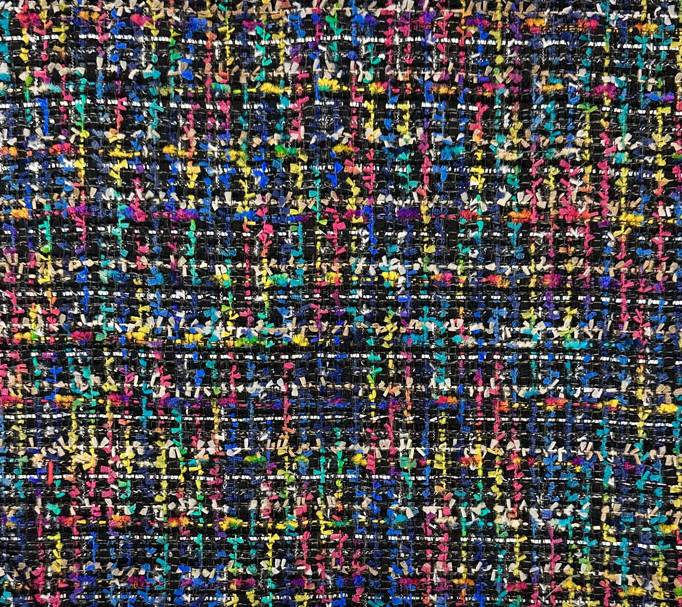 Italian Cotton Blend Tweed in Silver Black Multi Metallic