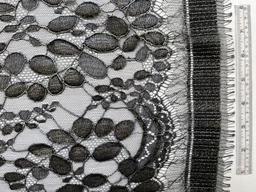 Made in France Pewter Metallic Painted Black Chantilly Lace of "Black Locust Leaf" Pattern
