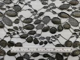 Made in France Pewter Metallic Painted Black Chantilly Lace of "Black Locust Leaf" Pattern