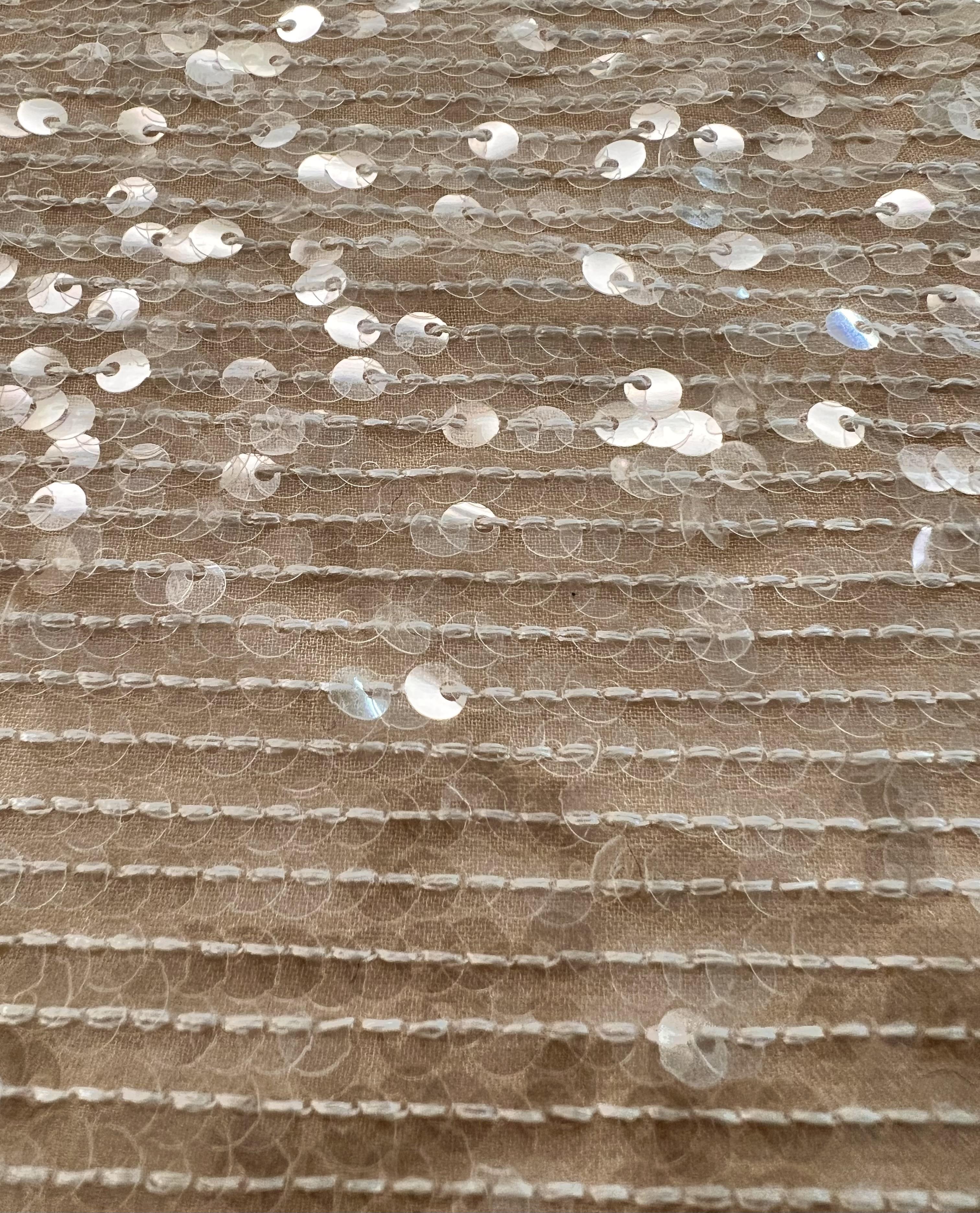 Clear Sequins on Beige Viscose Chiffon