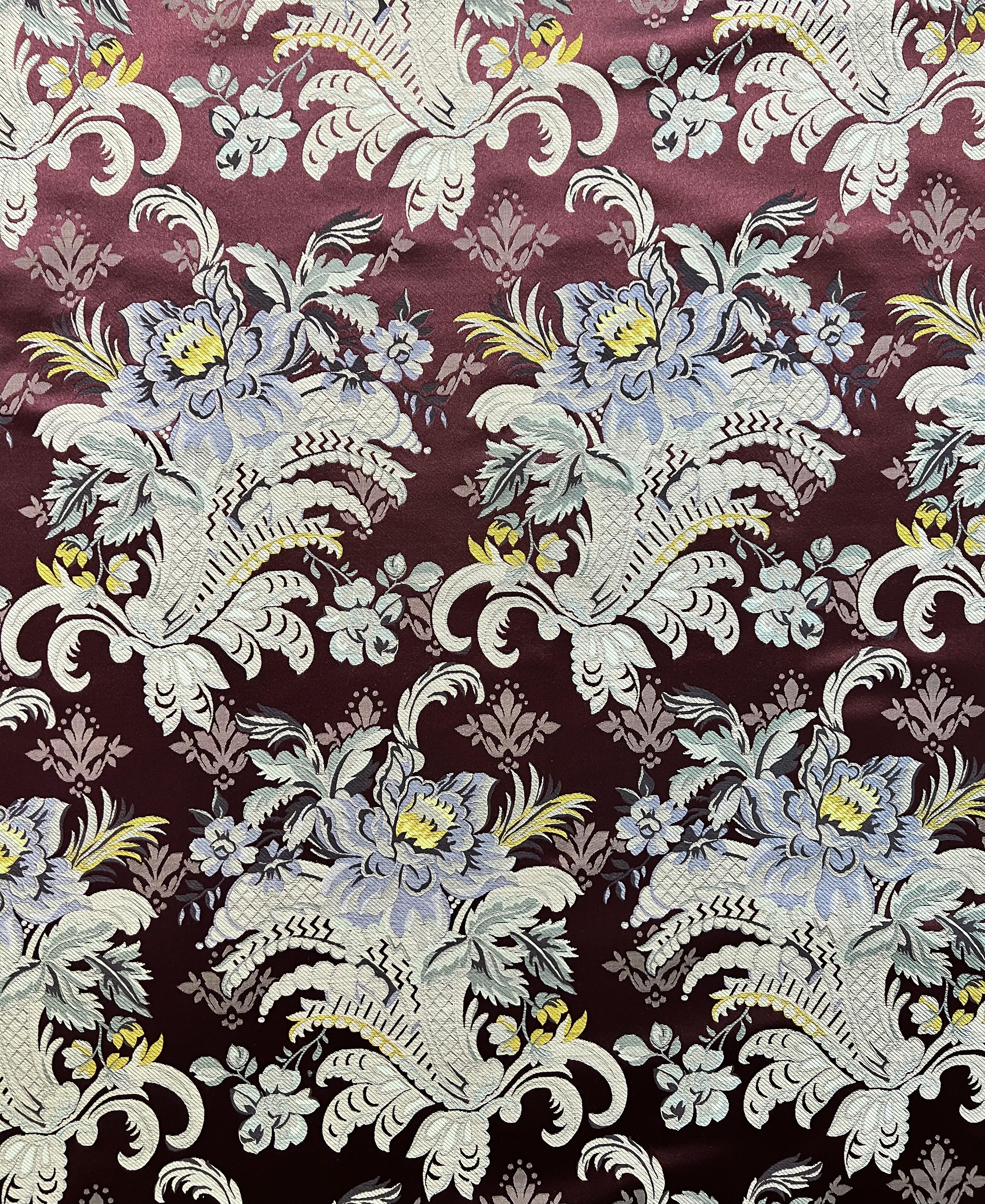 Pure Silk Brocade "Victorian Vase" in Maroon  