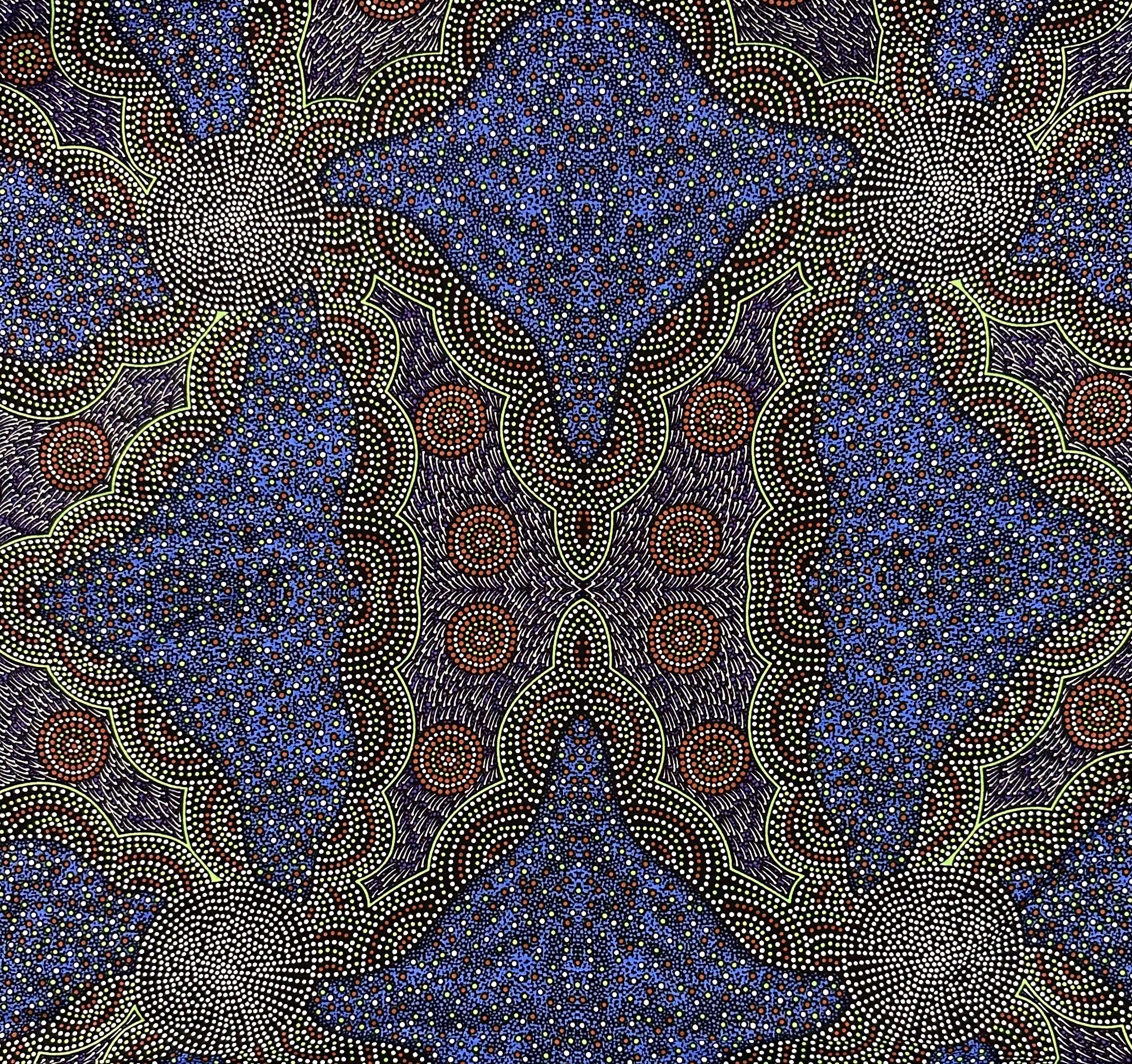 Australian Cotton Print With Aboriginal Motif in Blue