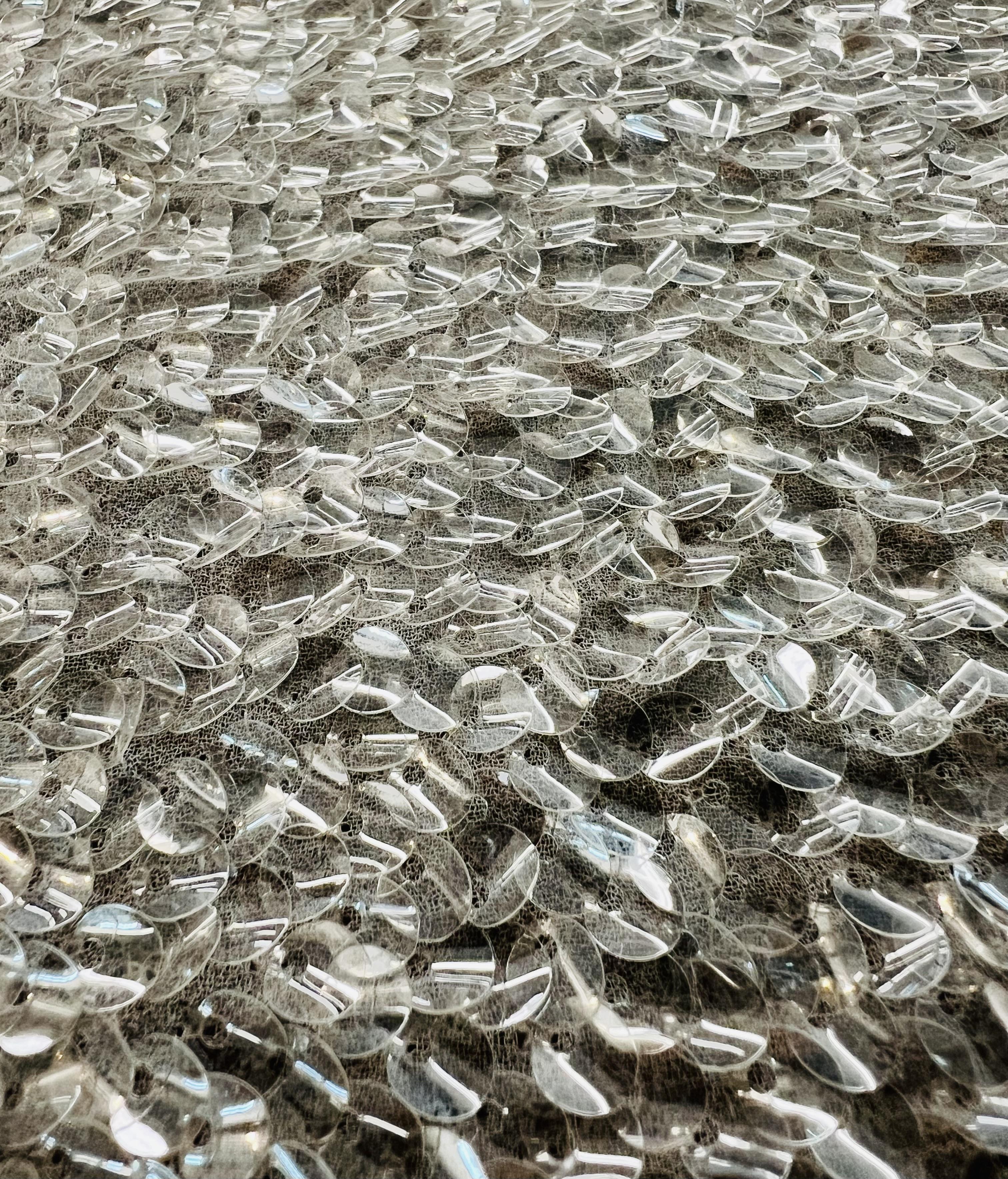 Clear Curved Sequin on Polyester Heavy Chiffon in Grey