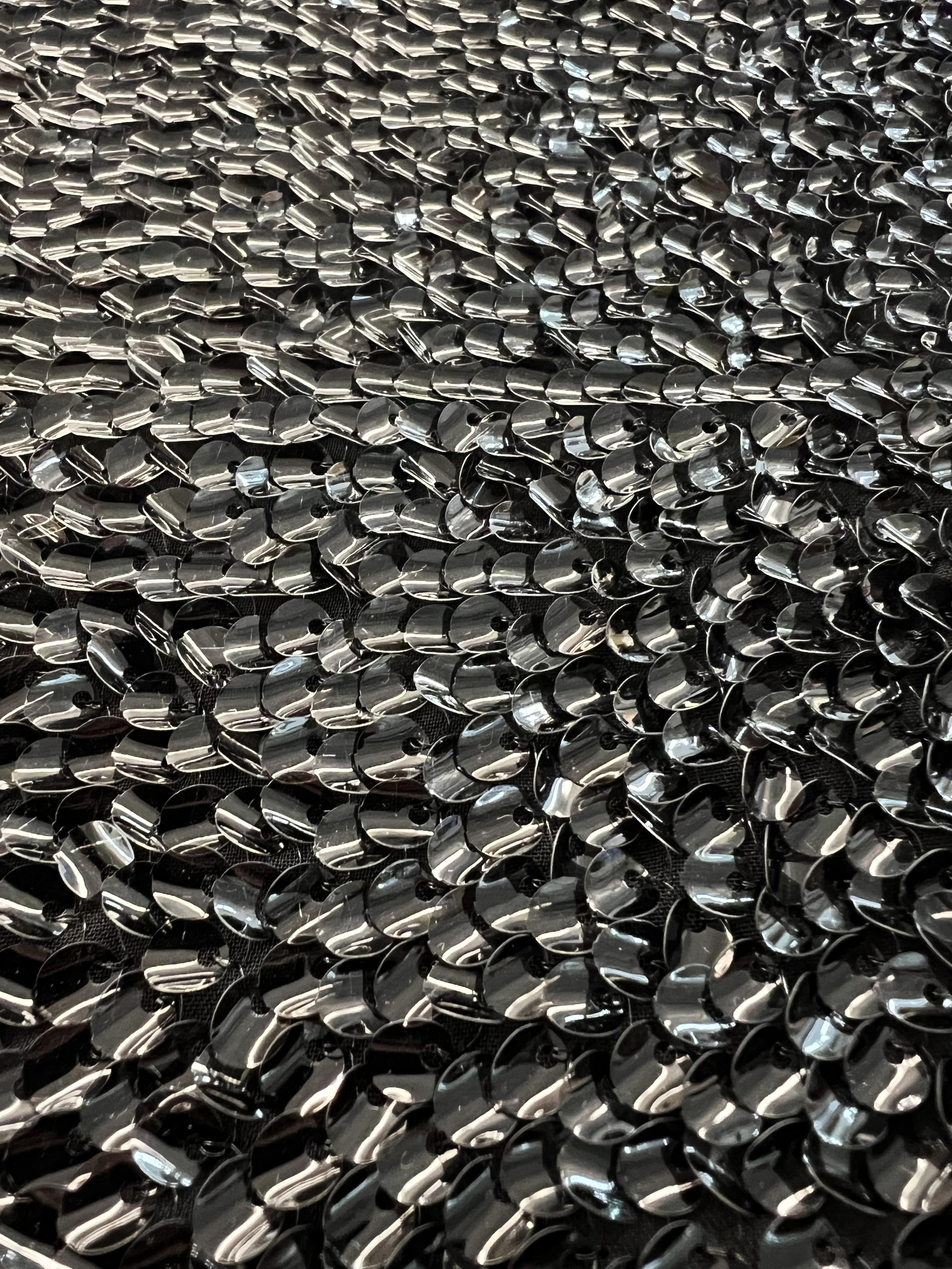 Curved Clear Sequin on Polyester Heavy Chiffon in Black