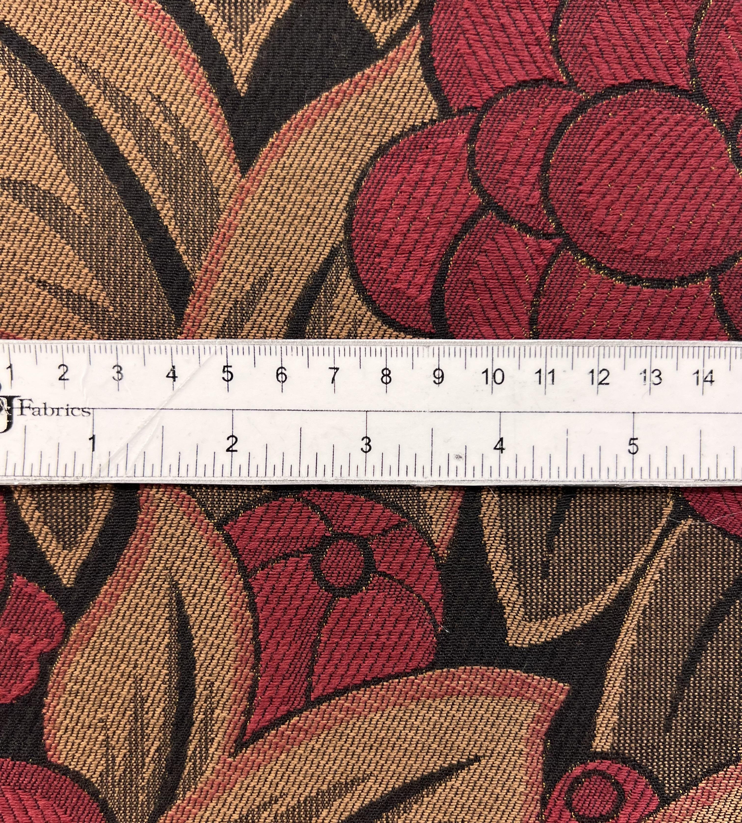 Italian Floral Cotton & Rayon Brocade in Dark Red and Dark Golden