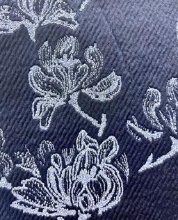 Italian Cotton Blend Brocade Magnolia on Navy Ground