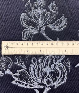 Italian Cotton Blend Brocade Magnolia on Navy Ground