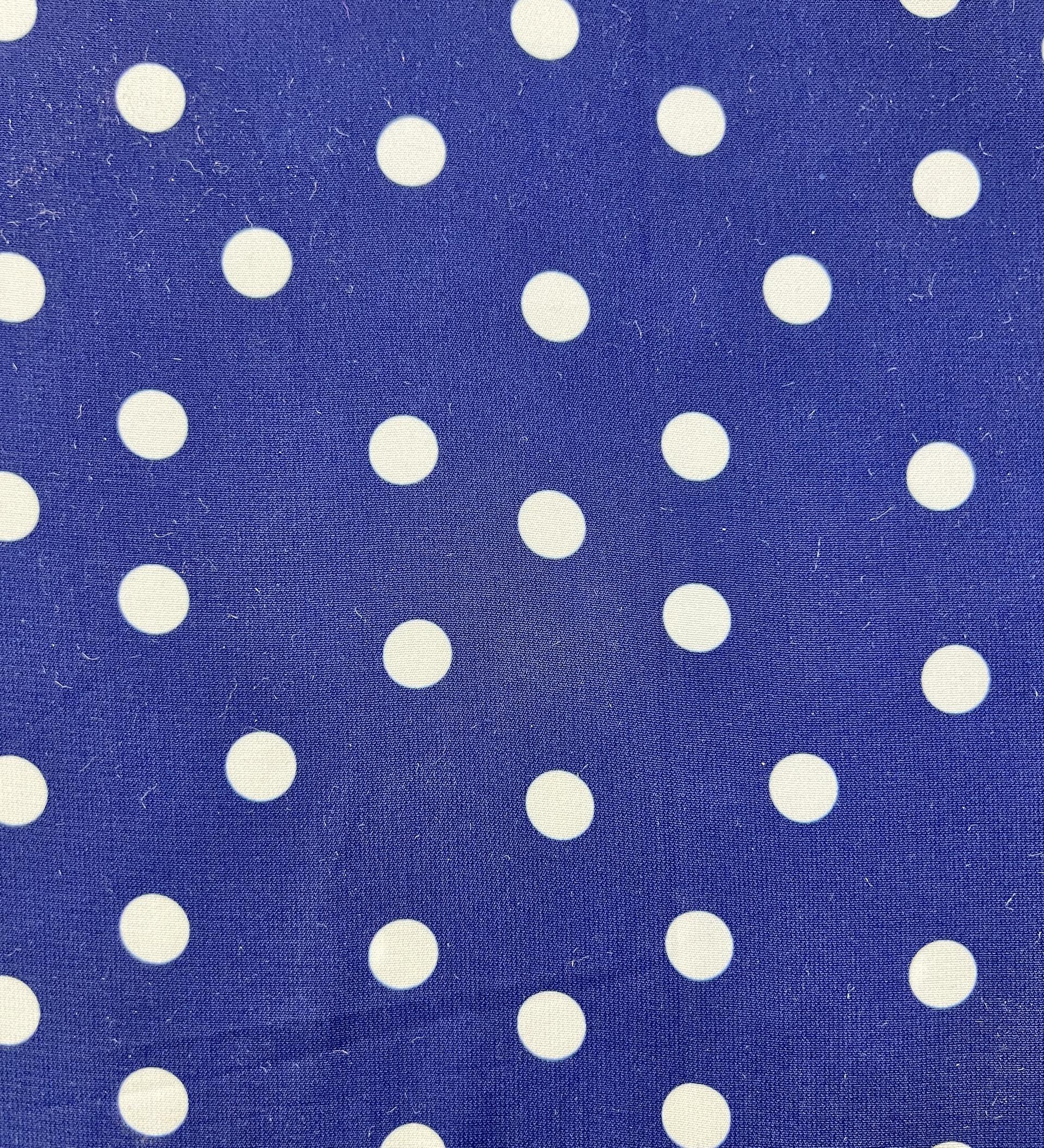 Printed Polyester Crepe de Chine in Navy with White Dots