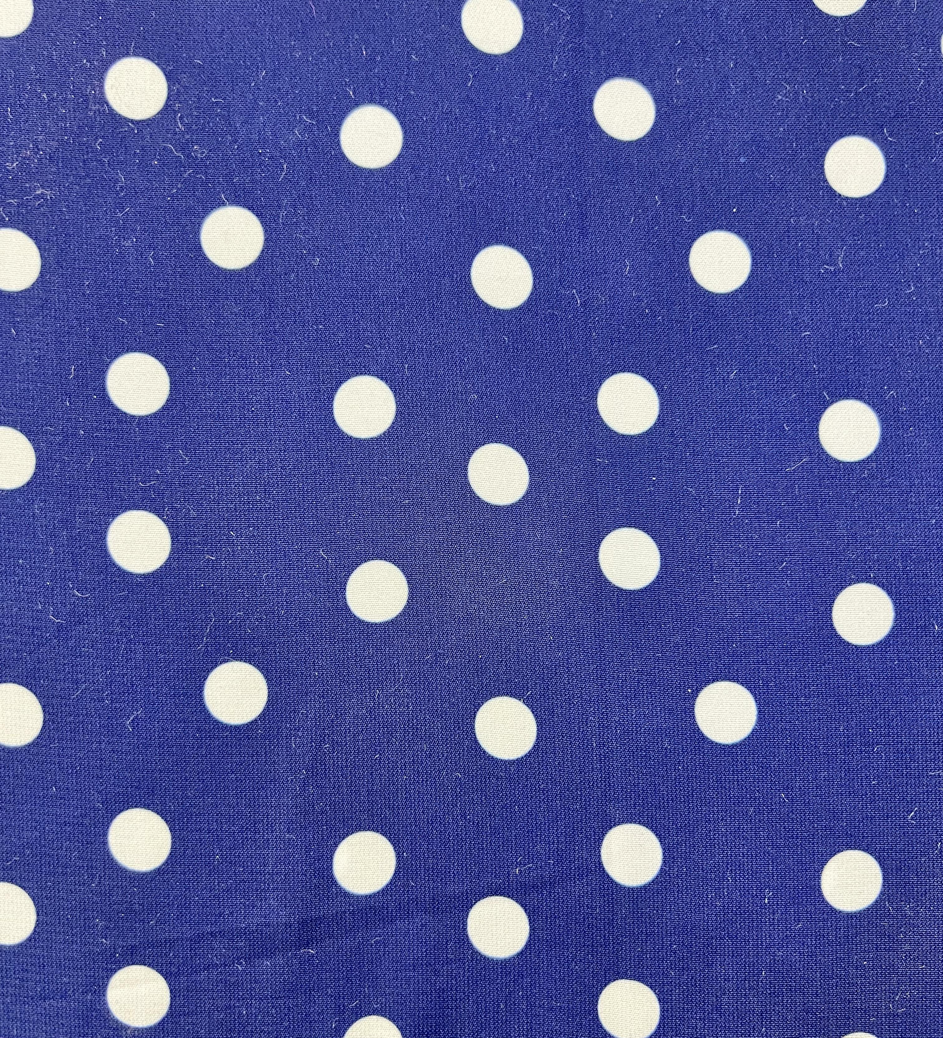 Printed Polyester Crepe de Chine in Navy with White Dots
