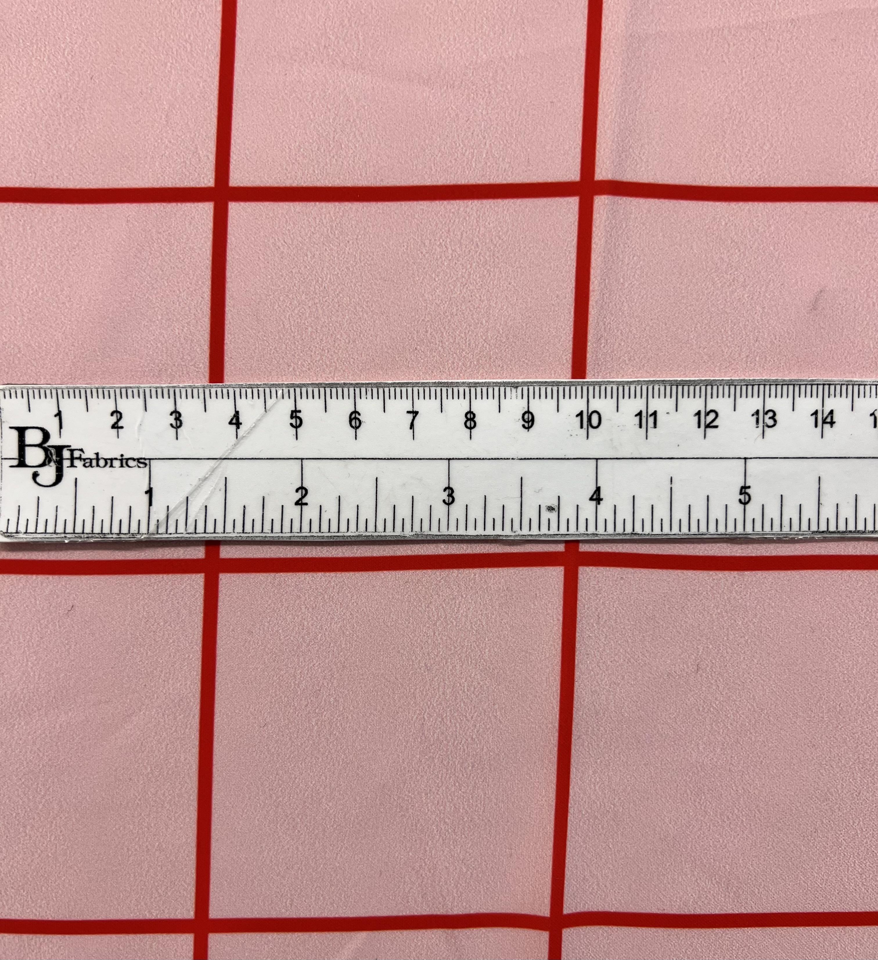 Printed Polyester Crepe de Chine in Red & Pink Windowpane 