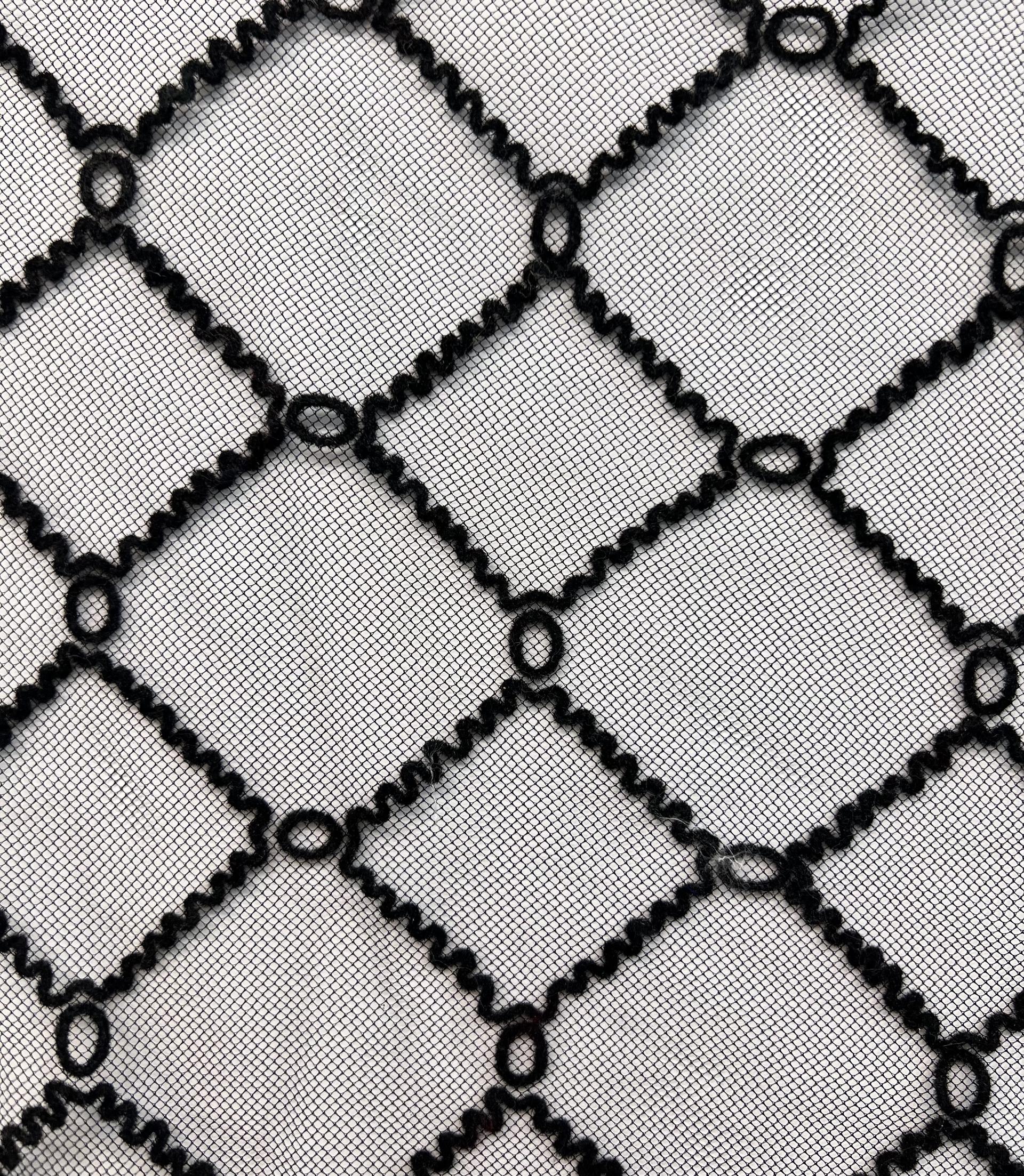 Embroidered Tulle in Black Diamond 
