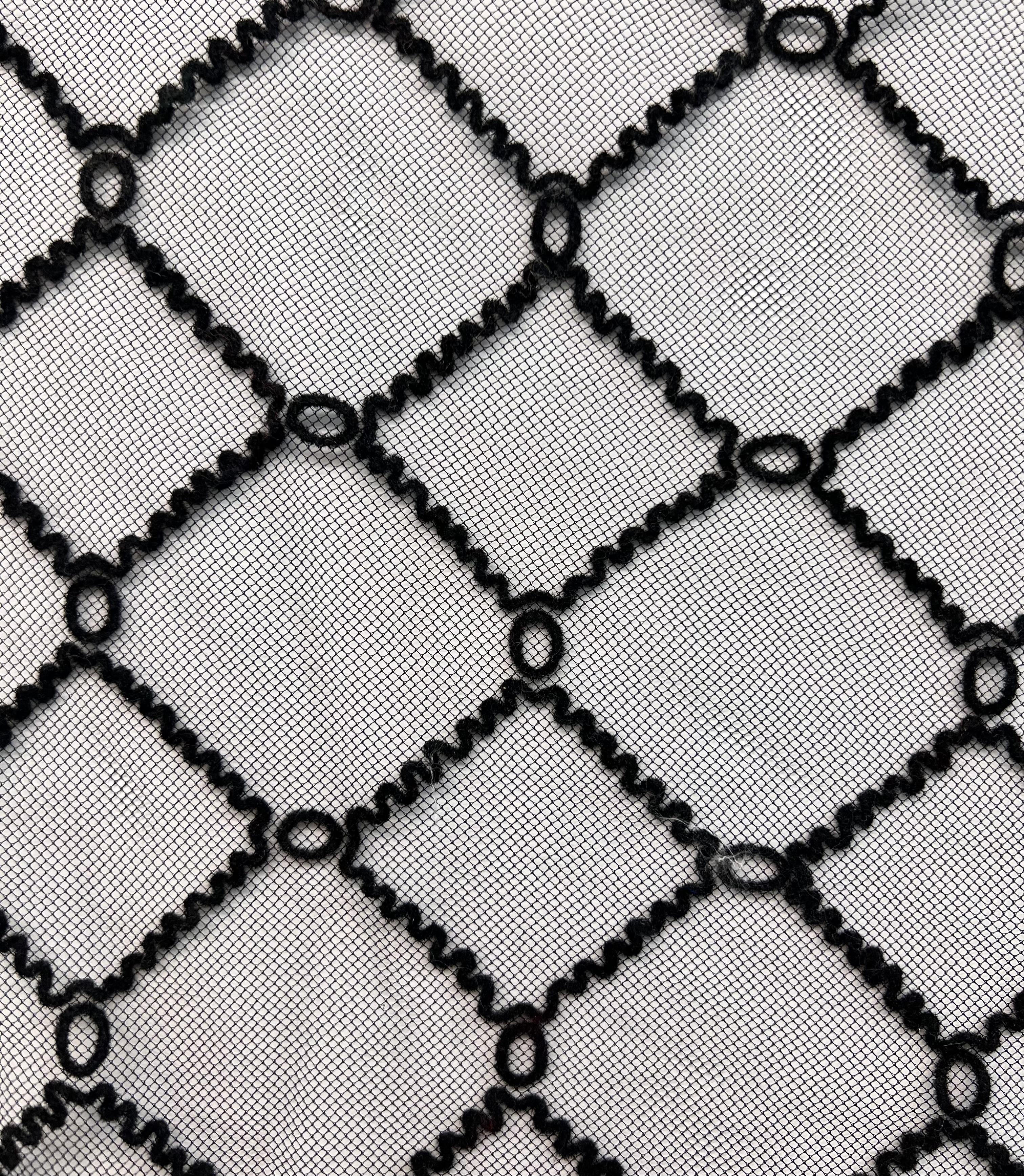 Embroidered Tulle in Black Diamond 