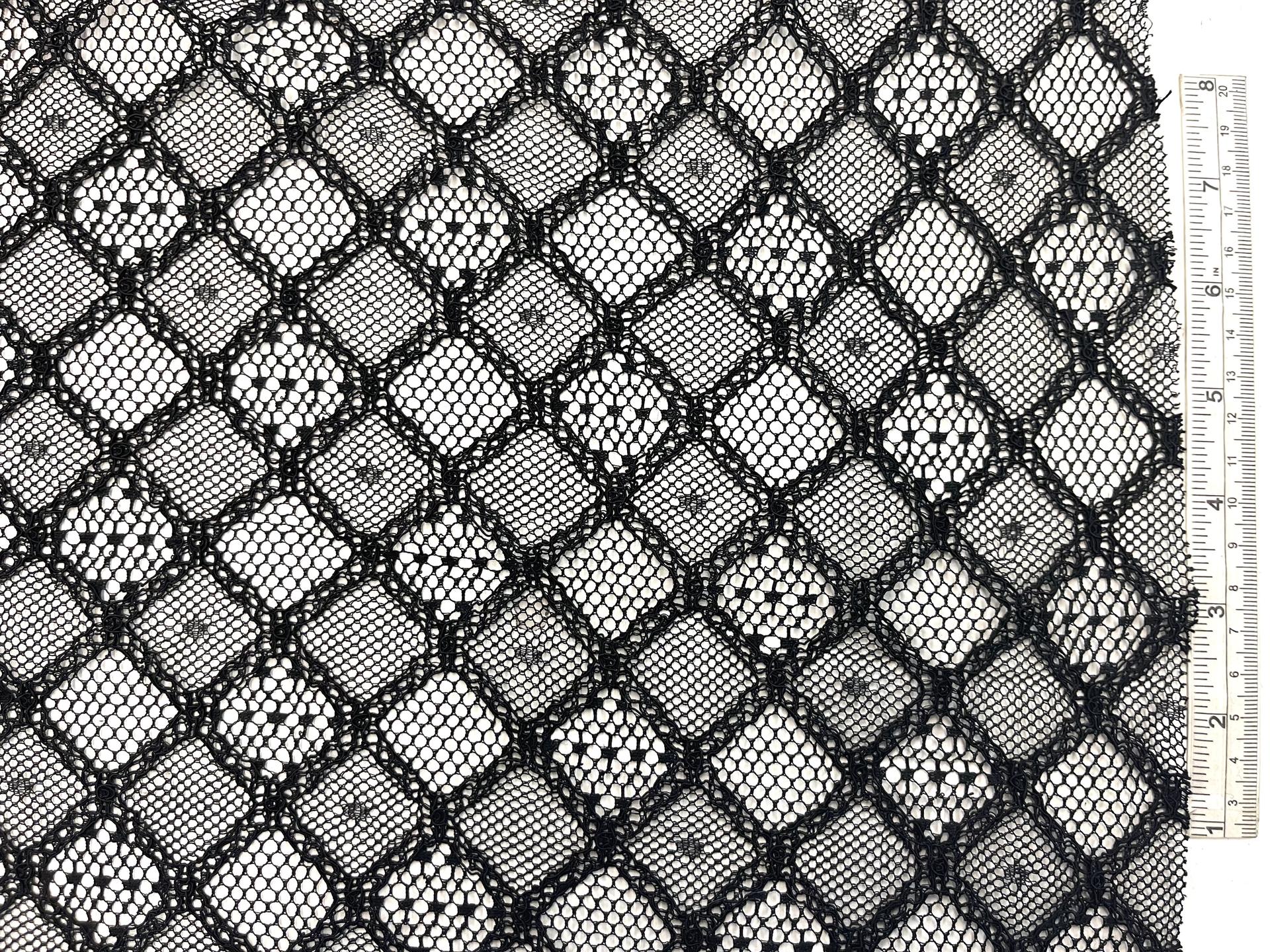 Made in Italy Embroidered Novelty Net in Diamond Check Pattern in Black