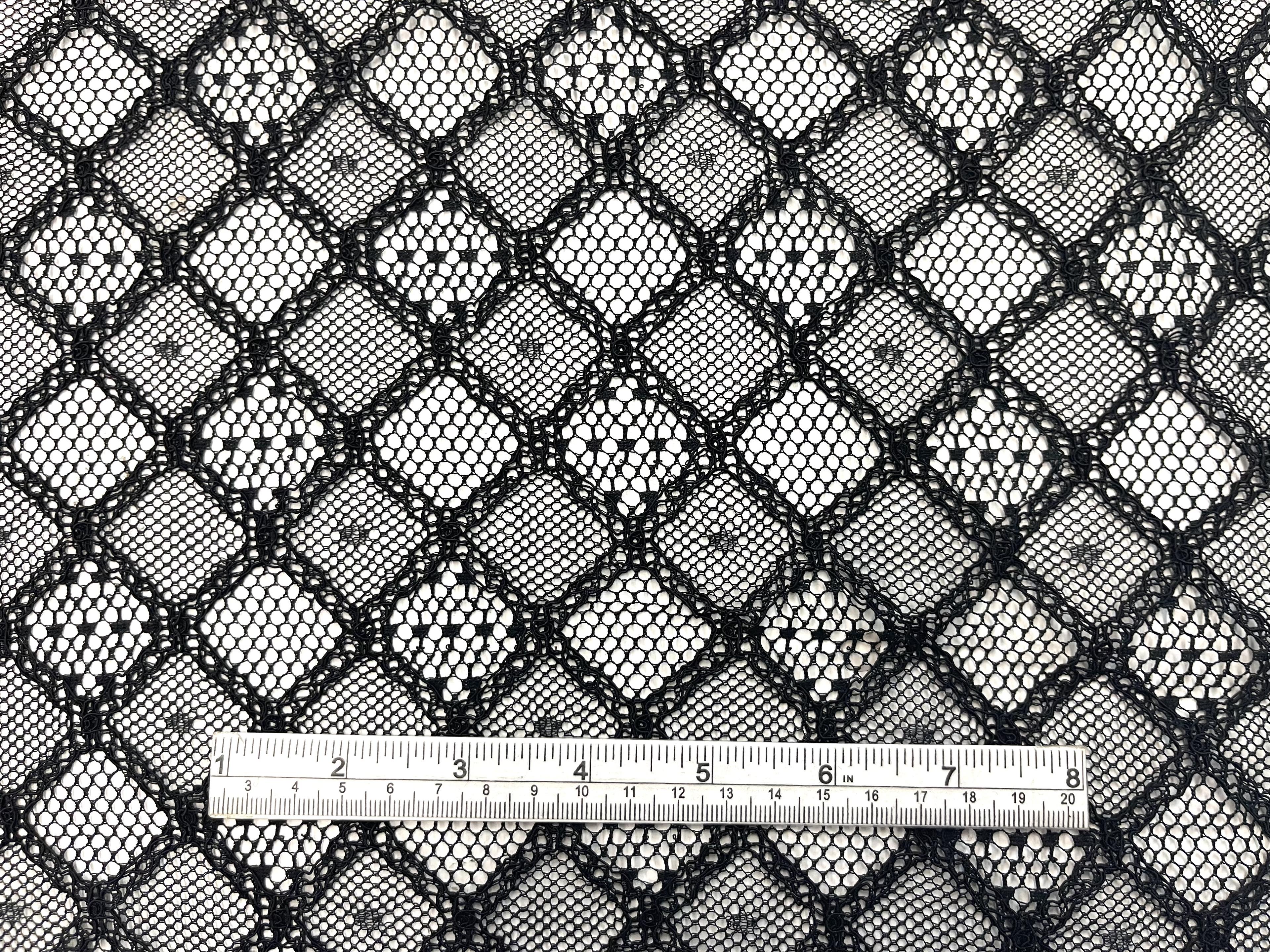 Made in Italy Embroidered Novelty Net in Diamond Check Pattern in Black