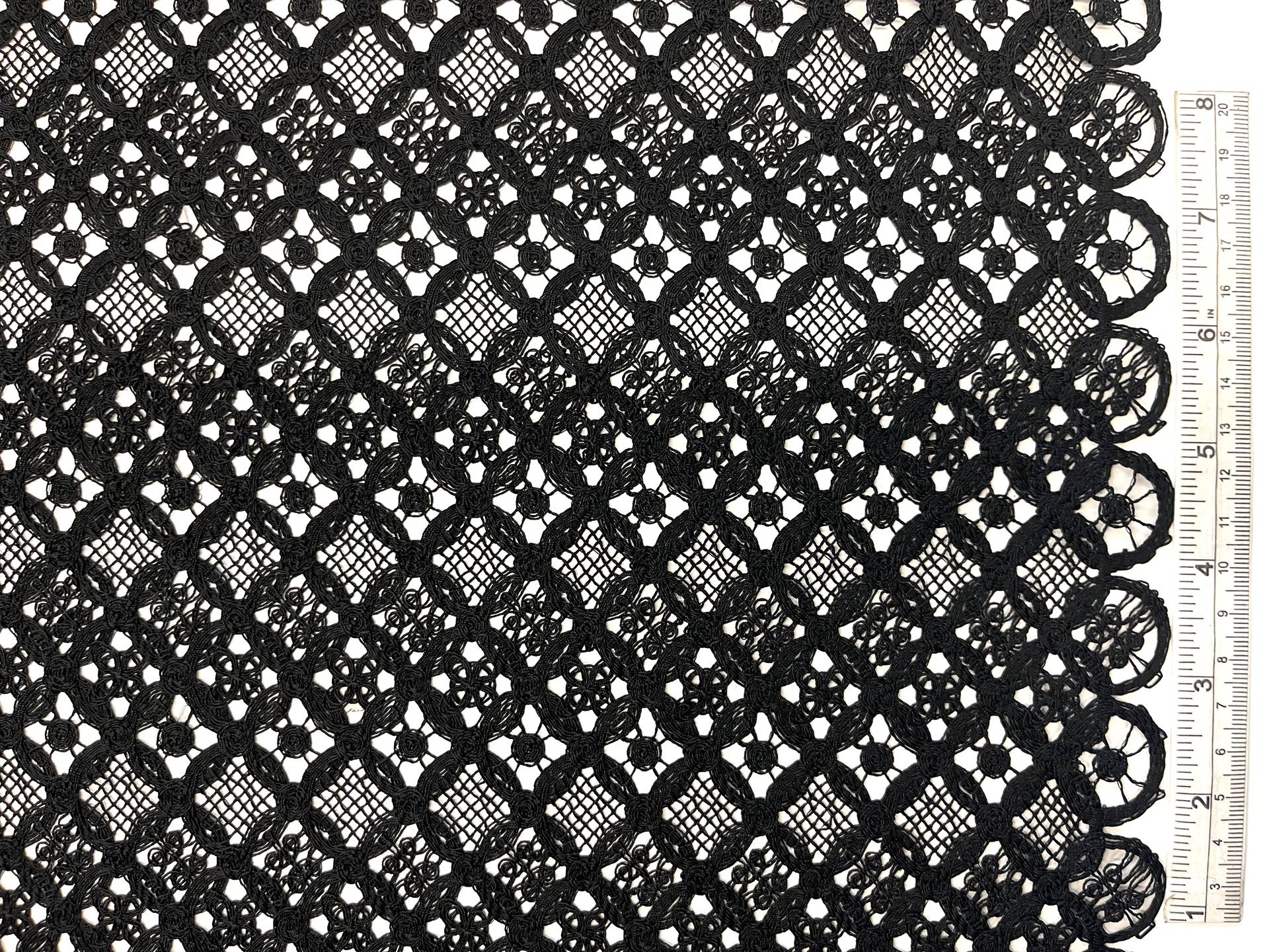 Double Scalloped Embroidered Lace in Circular Chain Link Pattern in Black