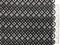 Double Scalloped Embroidered Lace in Circular Chain Link Pattern in Black