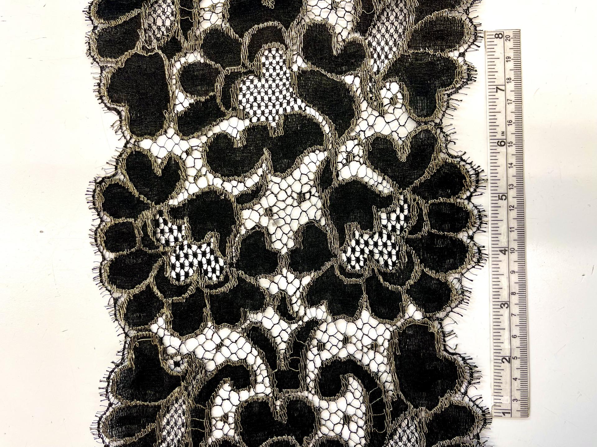 Made in France Floral Metallic Lace Border in Black and Gold
