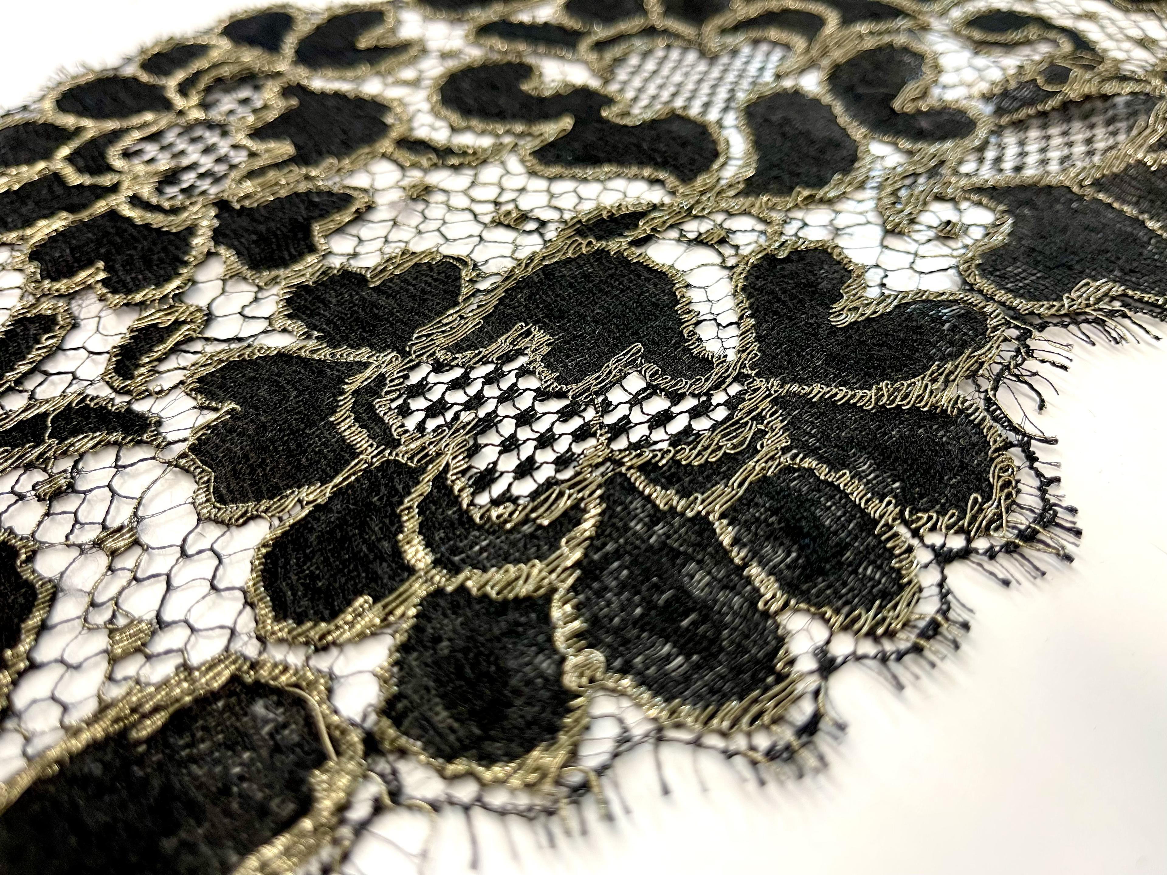 Made in France Floral Metallic Lace Border in Black and Gold
