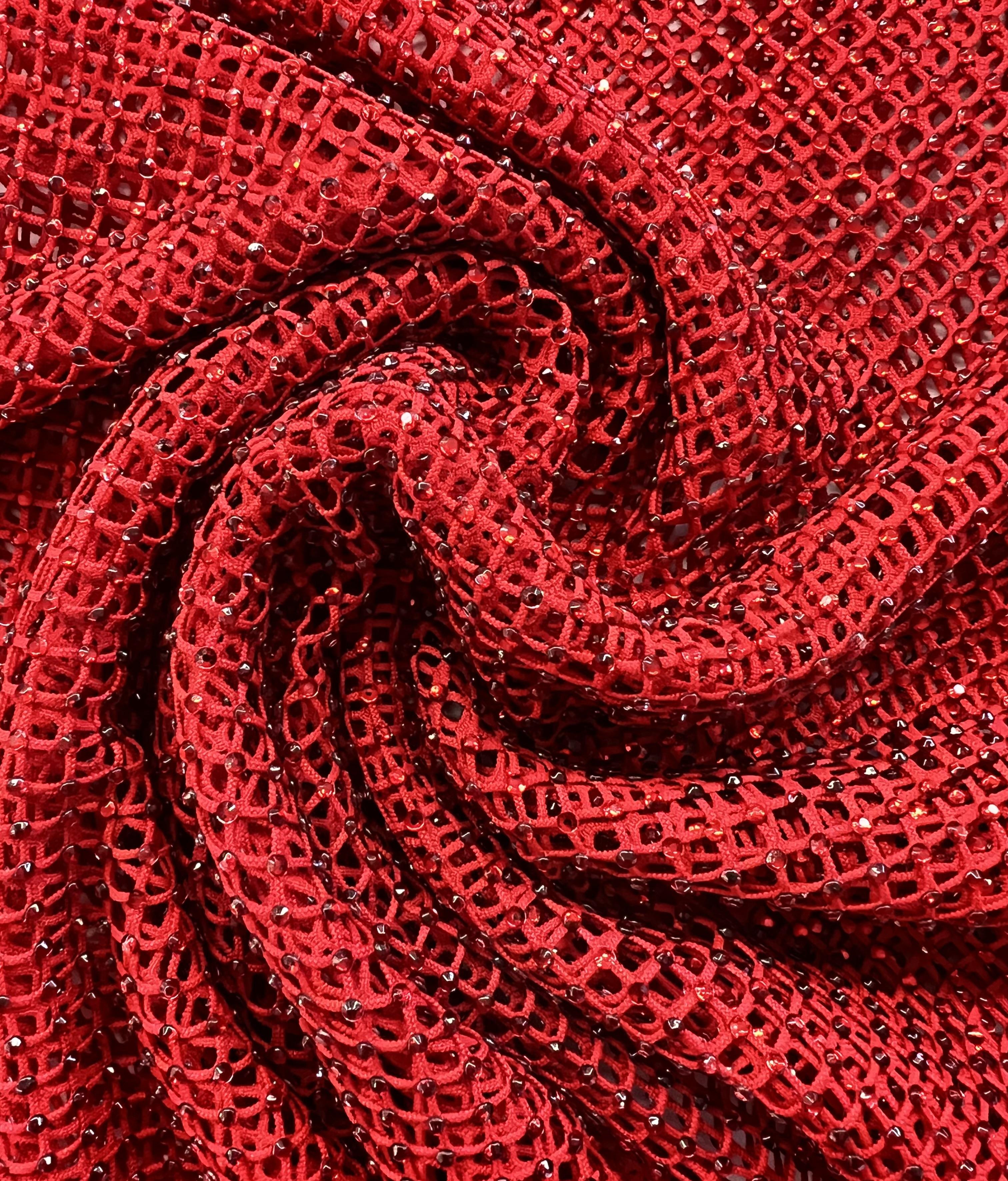 Crystals on Fishnet in Red