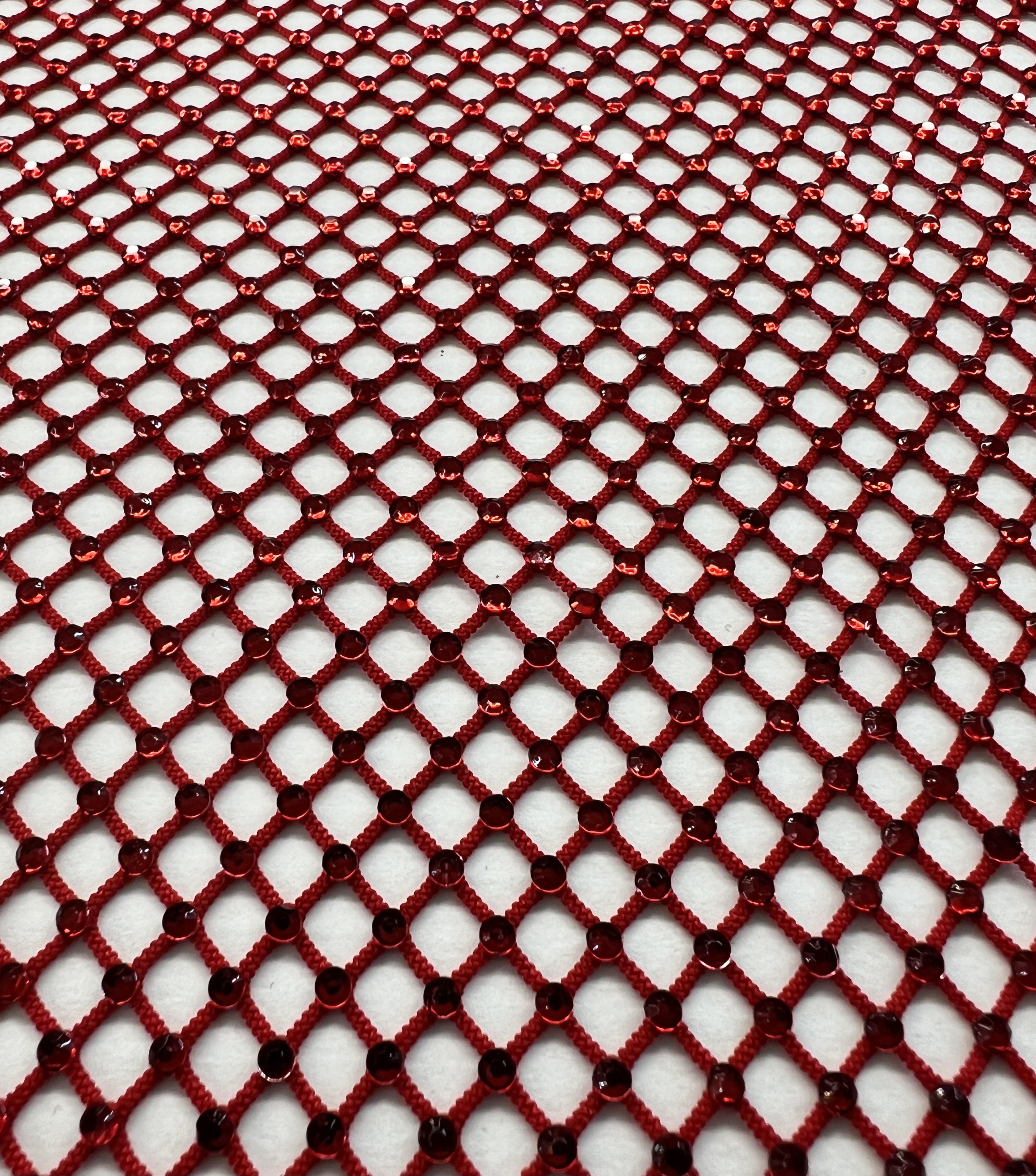 Crystals on Fishnet in Red