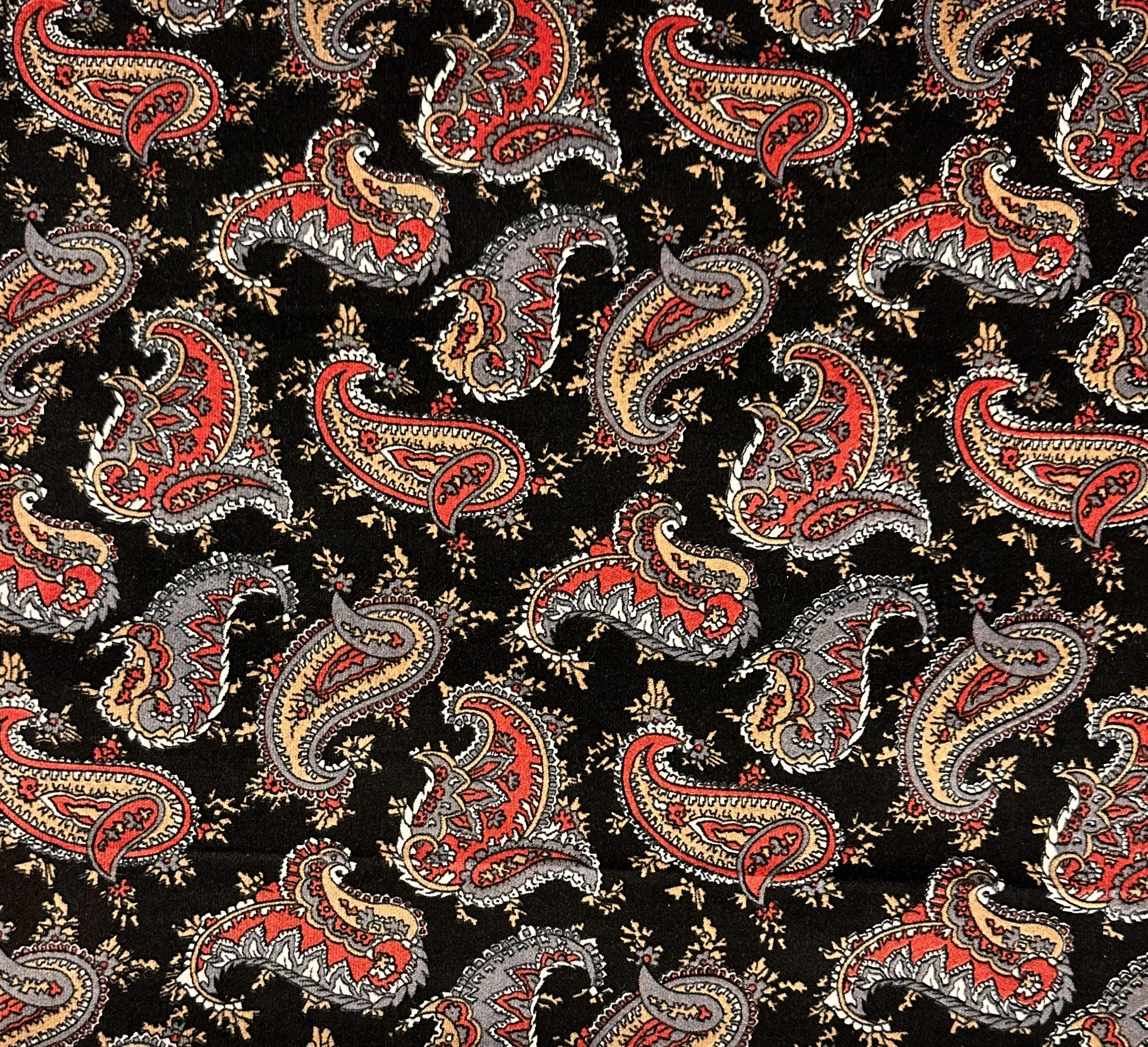 Japanese Vintage Cotton Velvet Paisley in Off Black Rust Grey