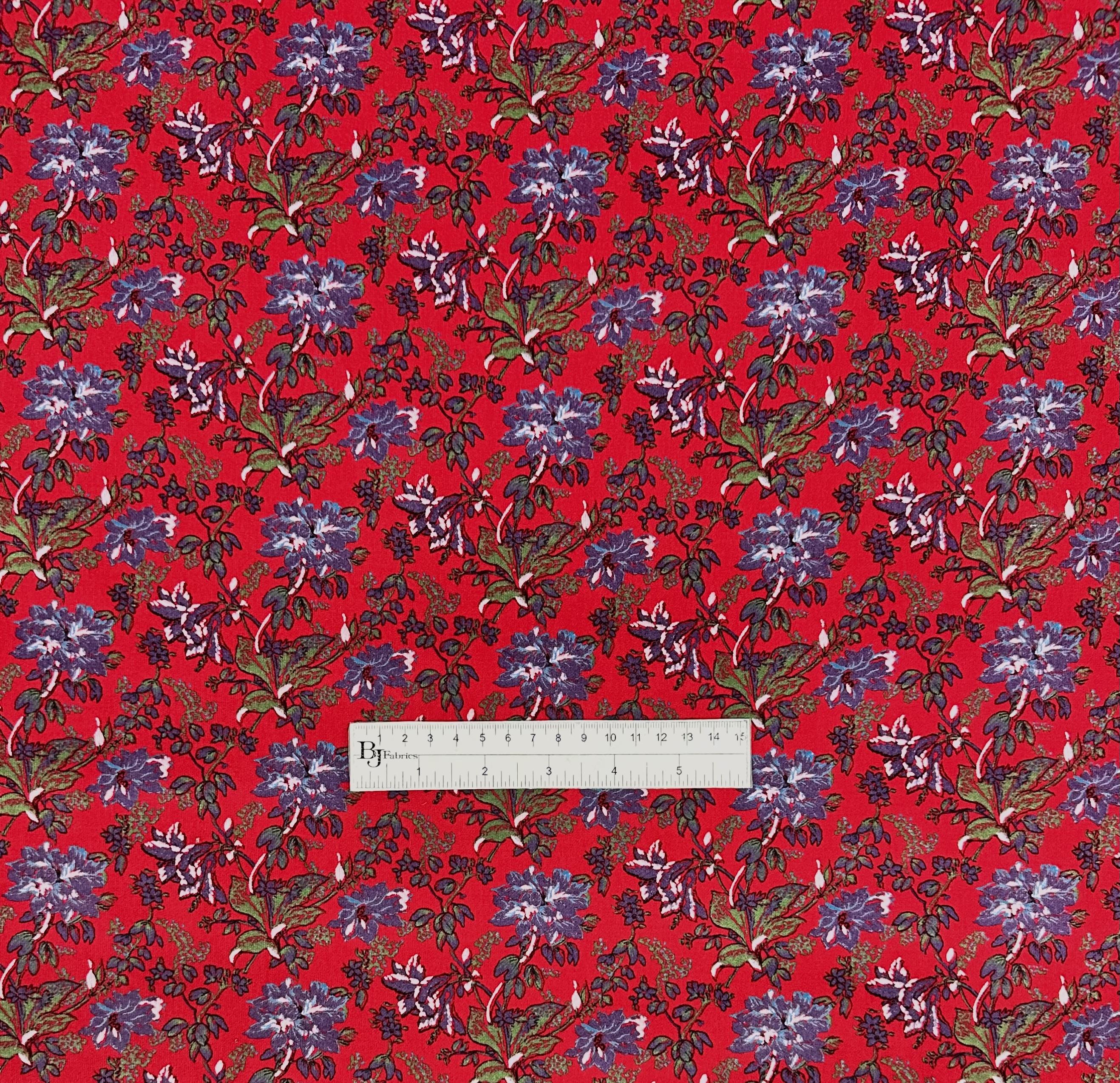 Japanese Vintage Cotton Velvet Floral in Blue Cherry
