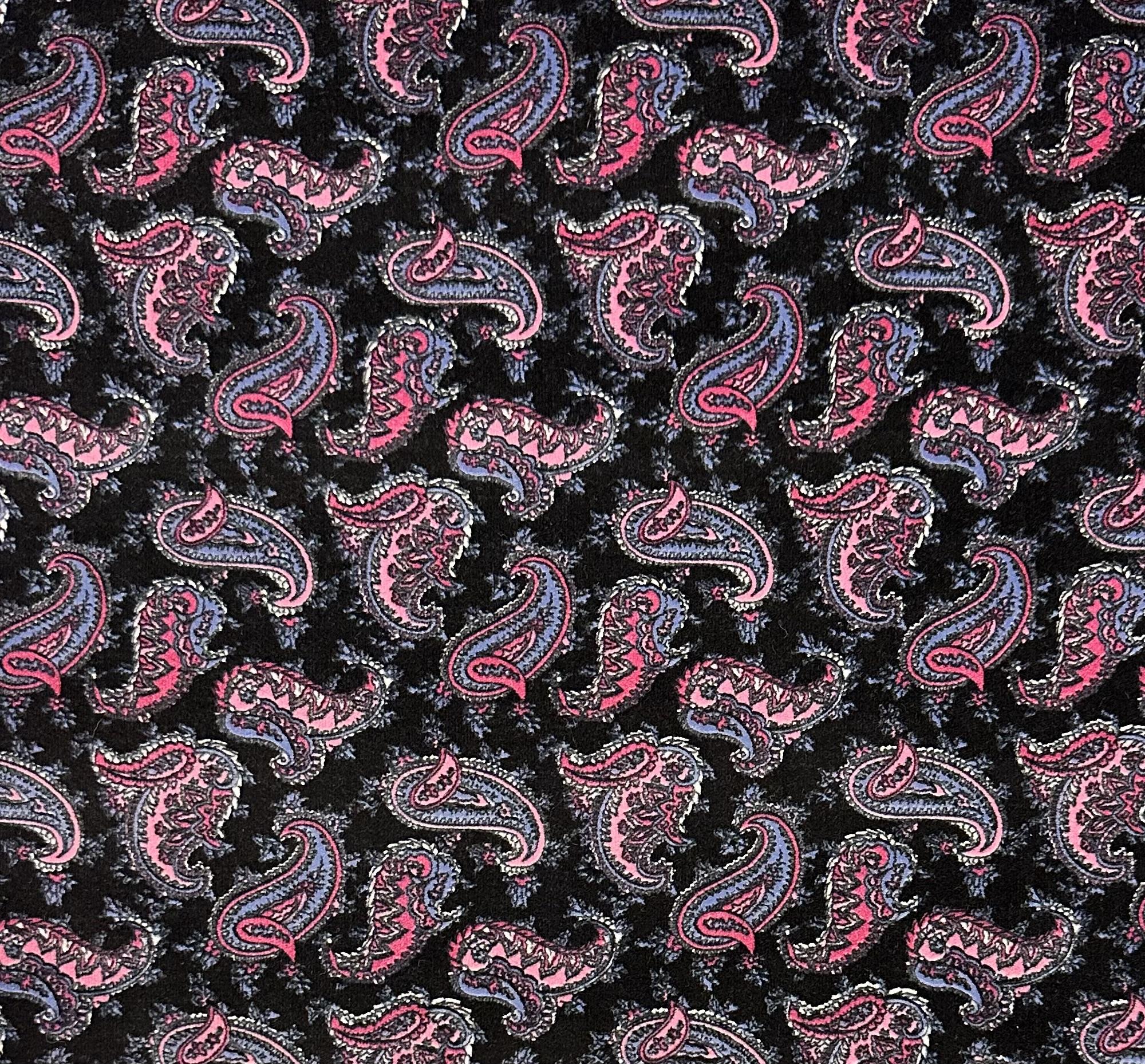 Japanese Vintage Cotton Velvet Paisley in Pink Black