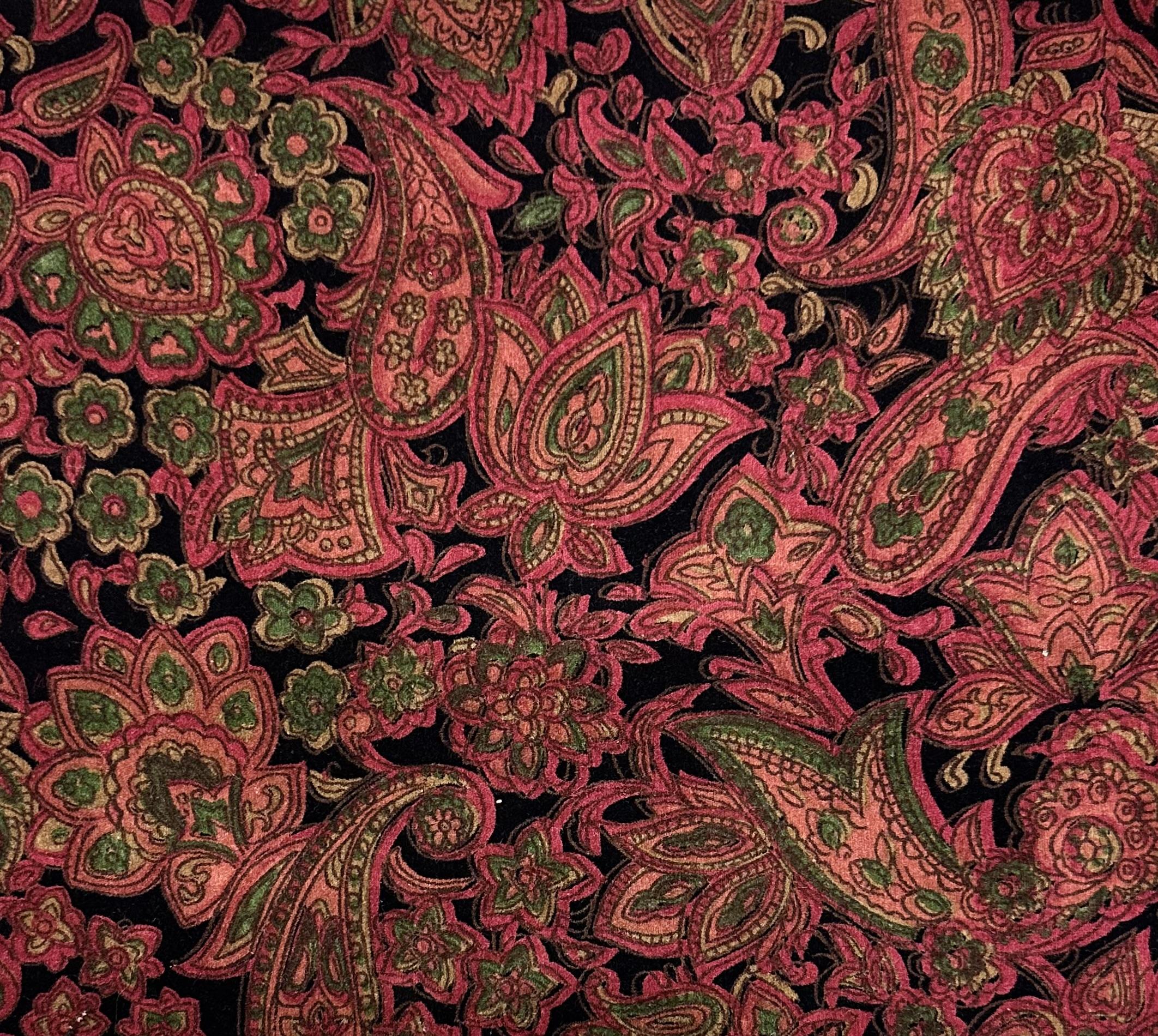Japanese Vintage Cotton Velvet Paisley in Plum Cerise 