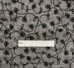 Embroidered Indian Cotton Voile in Black