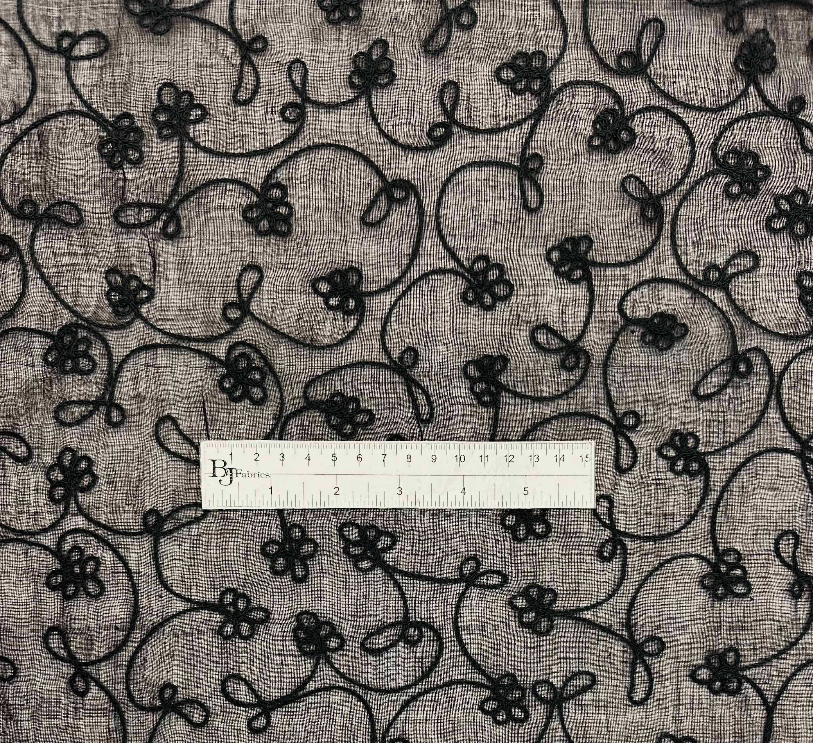 Embroidered Indian Cotton Voile in Black