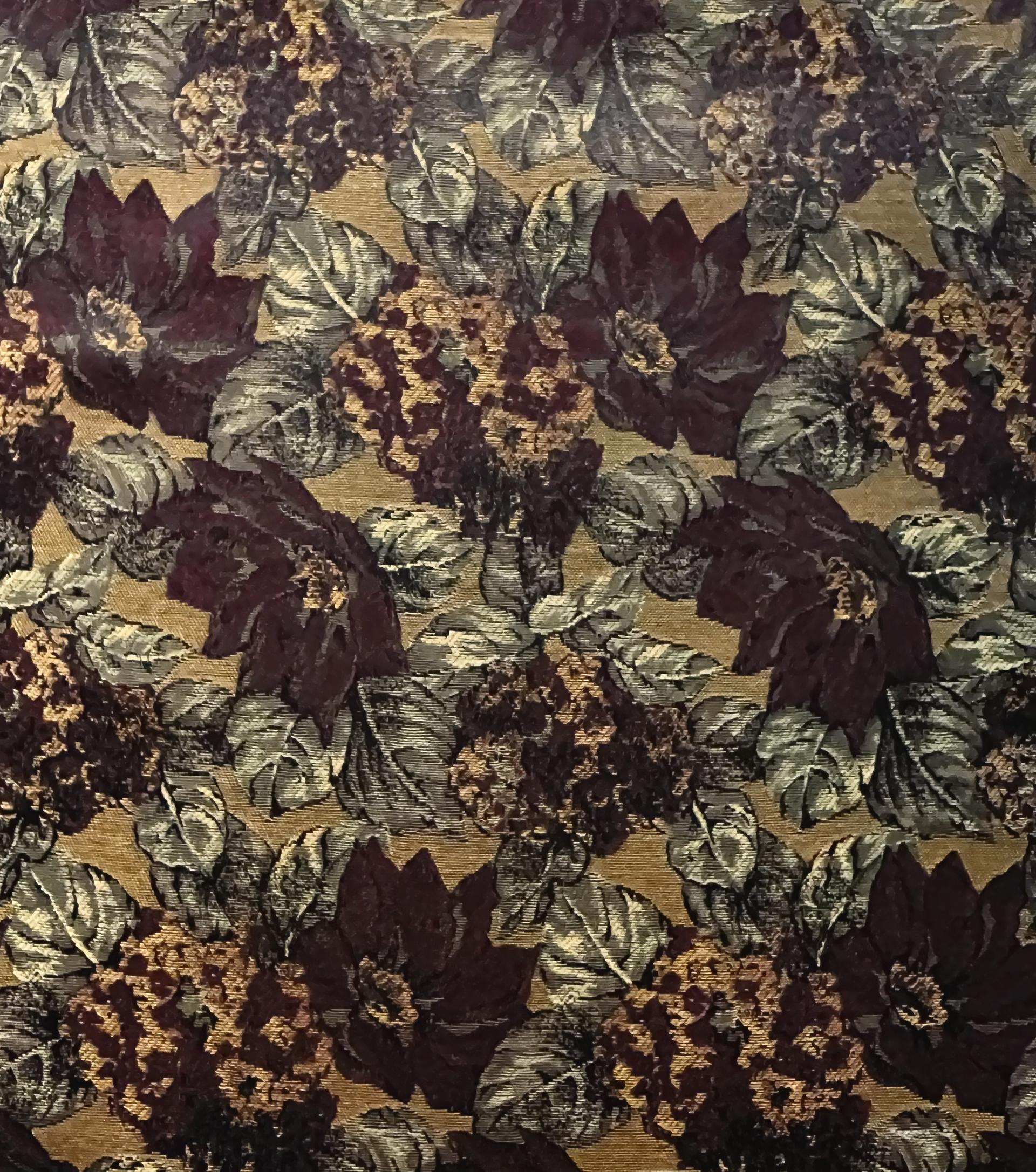 Made in Italy 100% Silk Tie Brocade with Wine/Gold Leaf Design 